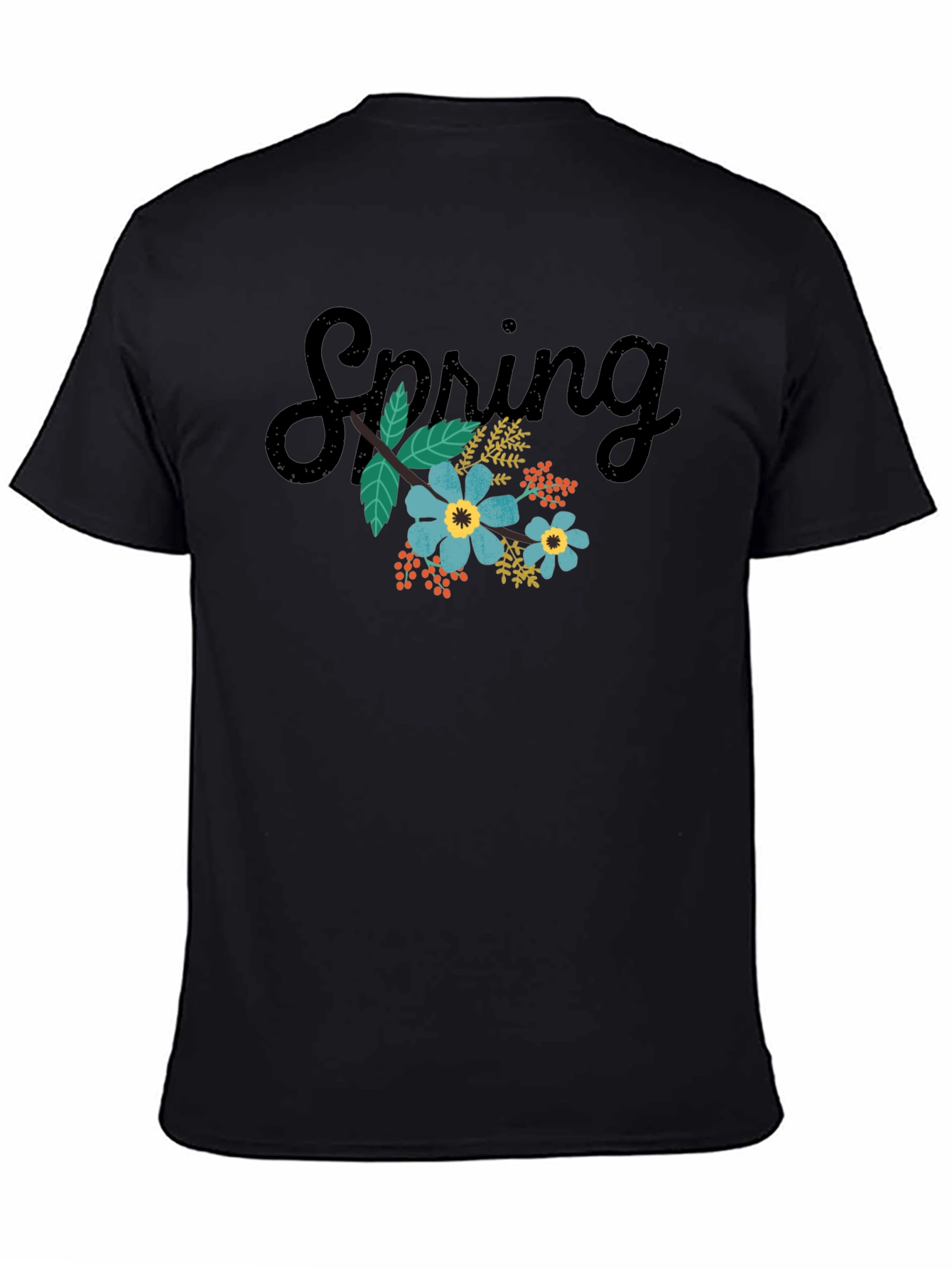Spring Floral Black T-Shirt