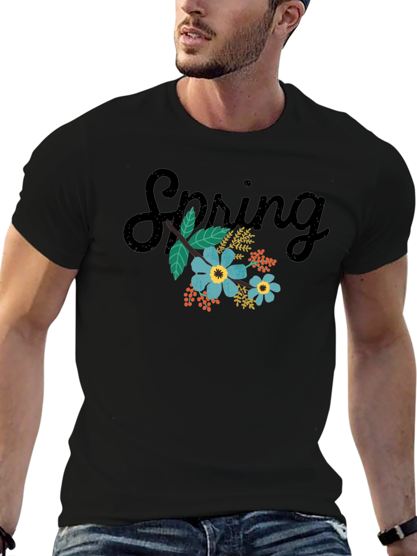 Spring Floral Black T-Shirt