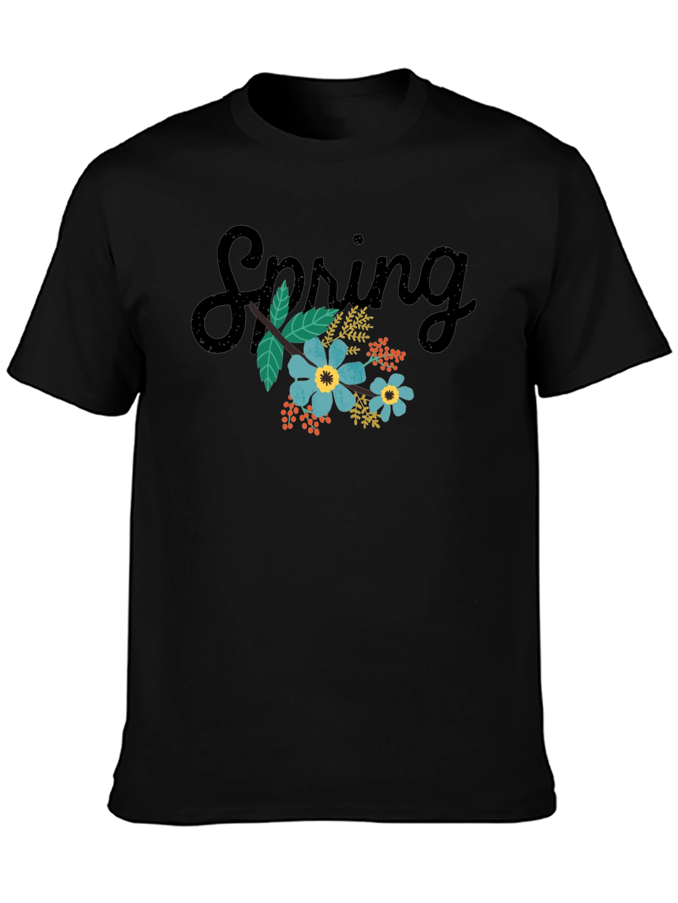 Spring Floral Black T-Shirt