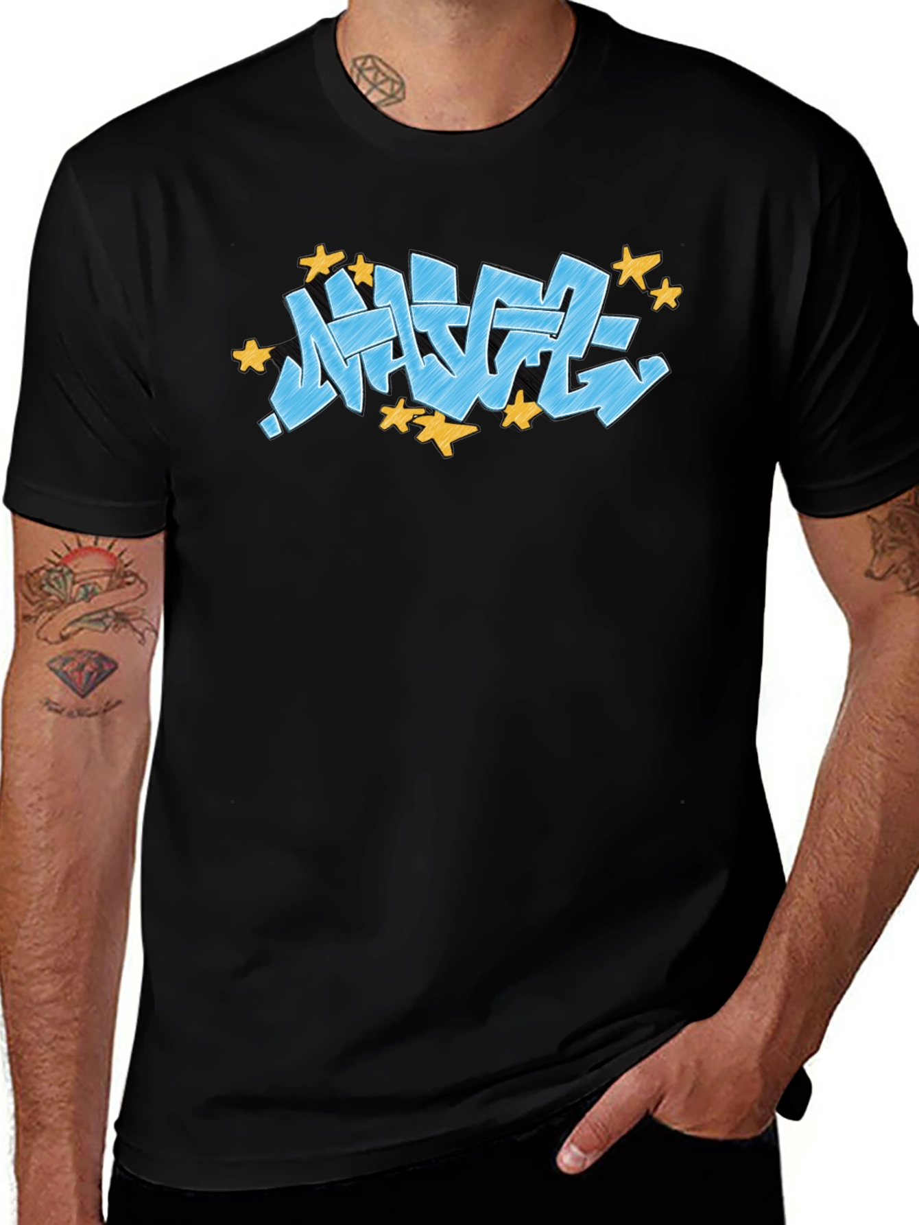 Streetwear Graffiti Tee - Blue Urban Style