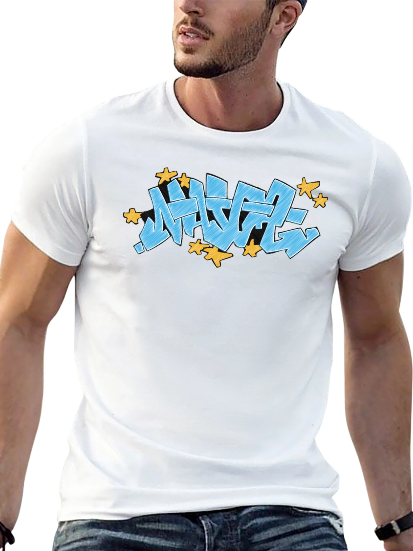 Streetwear Graffiti Tee - Blue Urban Style