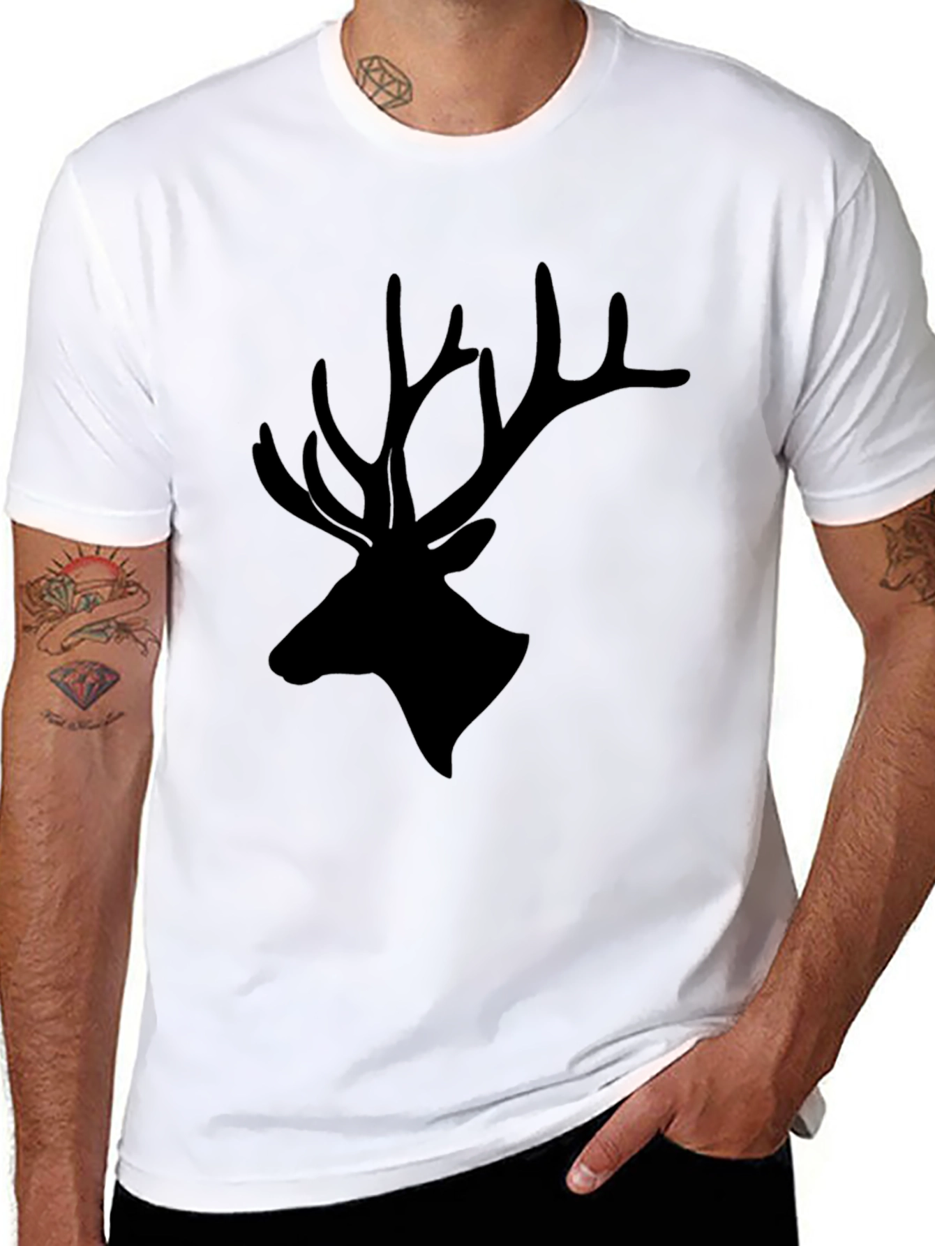 Mens Black Deer Silhouette Graphic T-Shirt