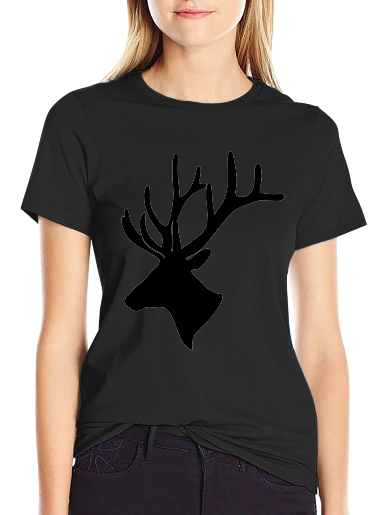 Mens Black Deer Silhouette Graphic T-Shirt