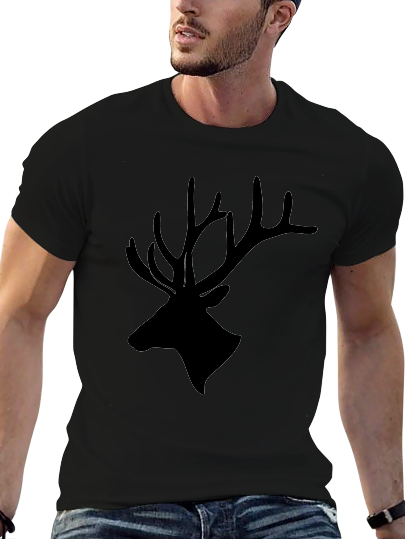 Mens Black Deer Silhouette Graphic T-Shirt