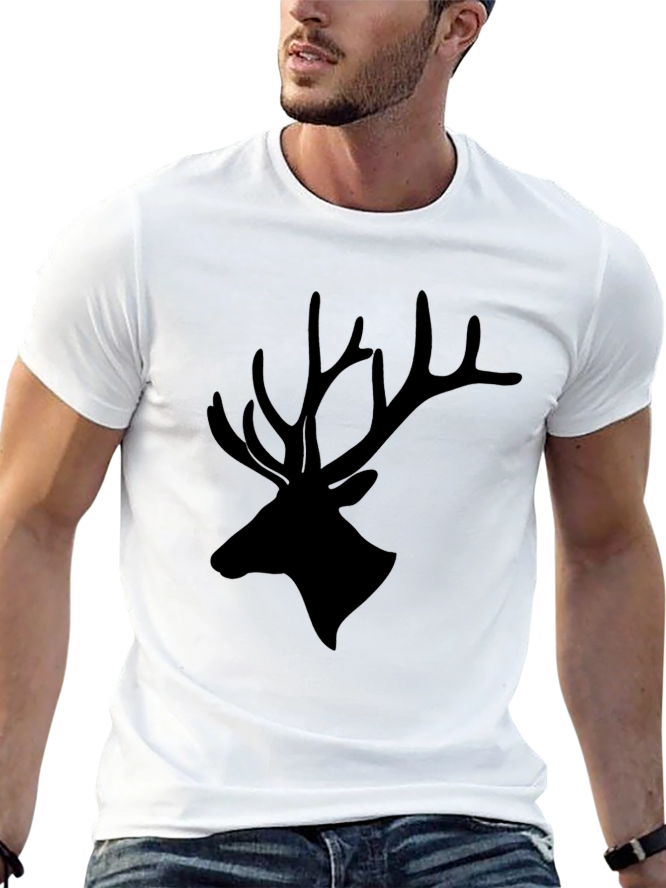 Mens Black Deer Silhouette Graphic T-Shirt