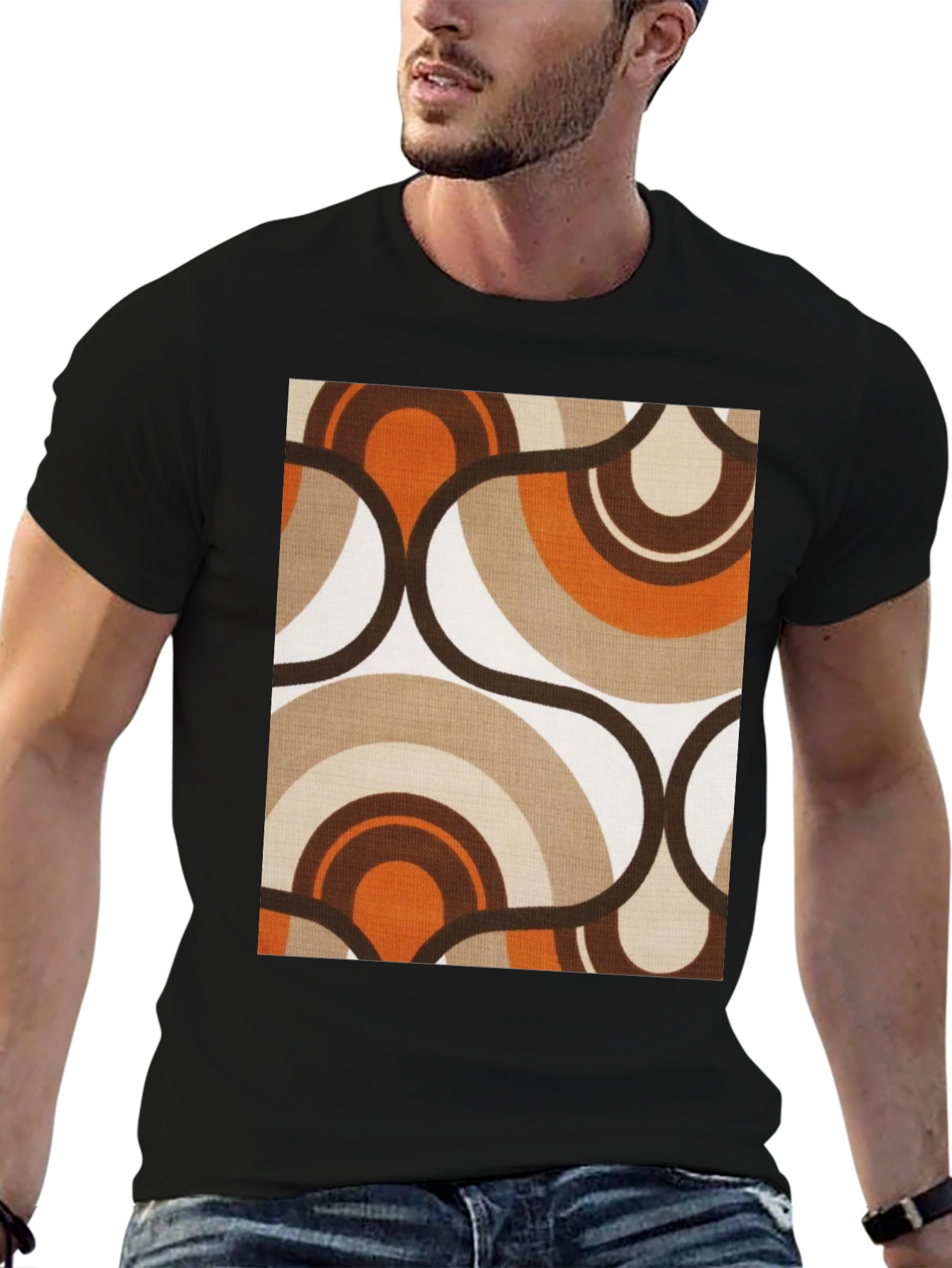 Retro Pattern Tee - 70s Style Black T-Shirt
