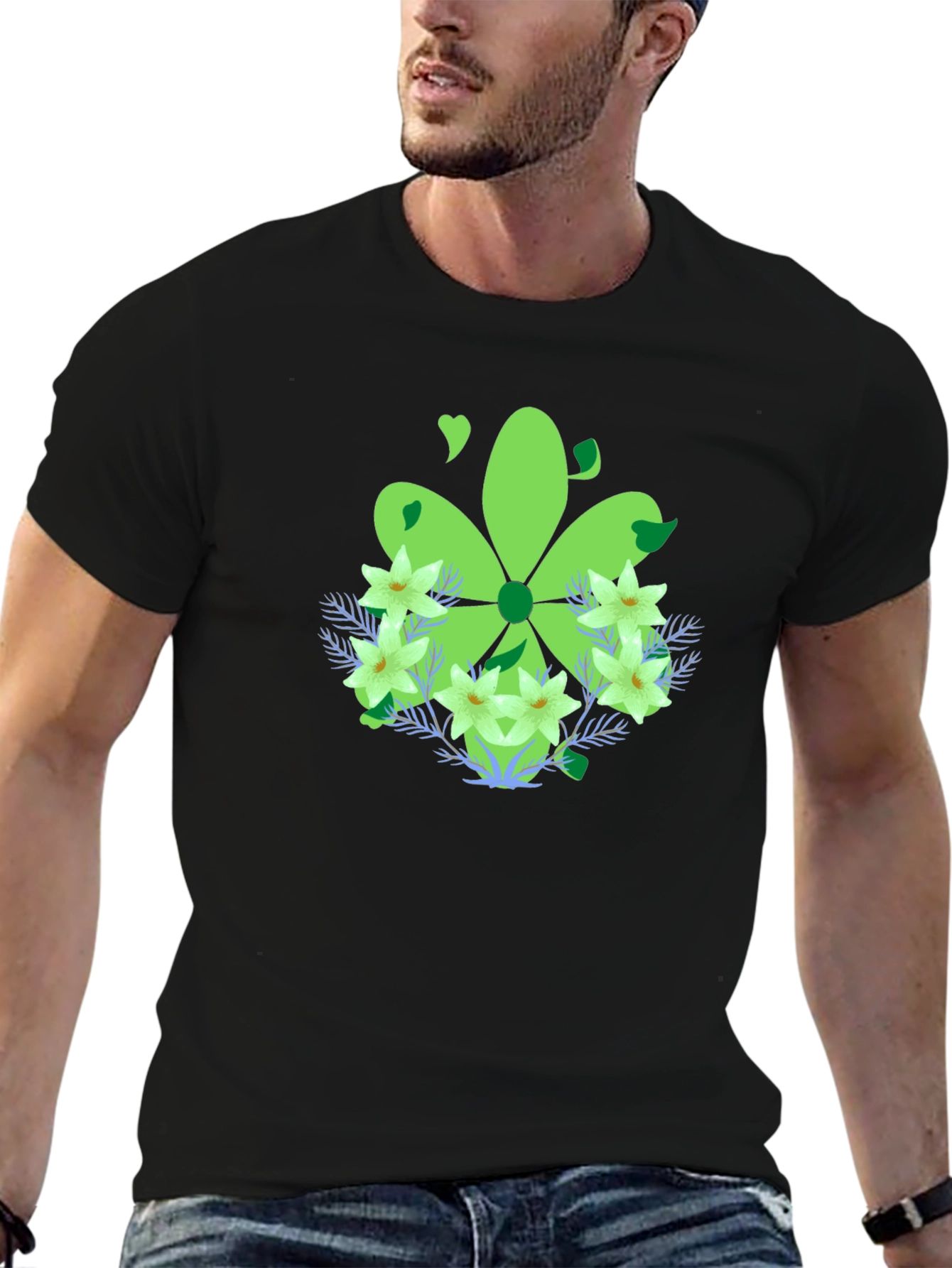 Green Floral Graphic T-Shirt