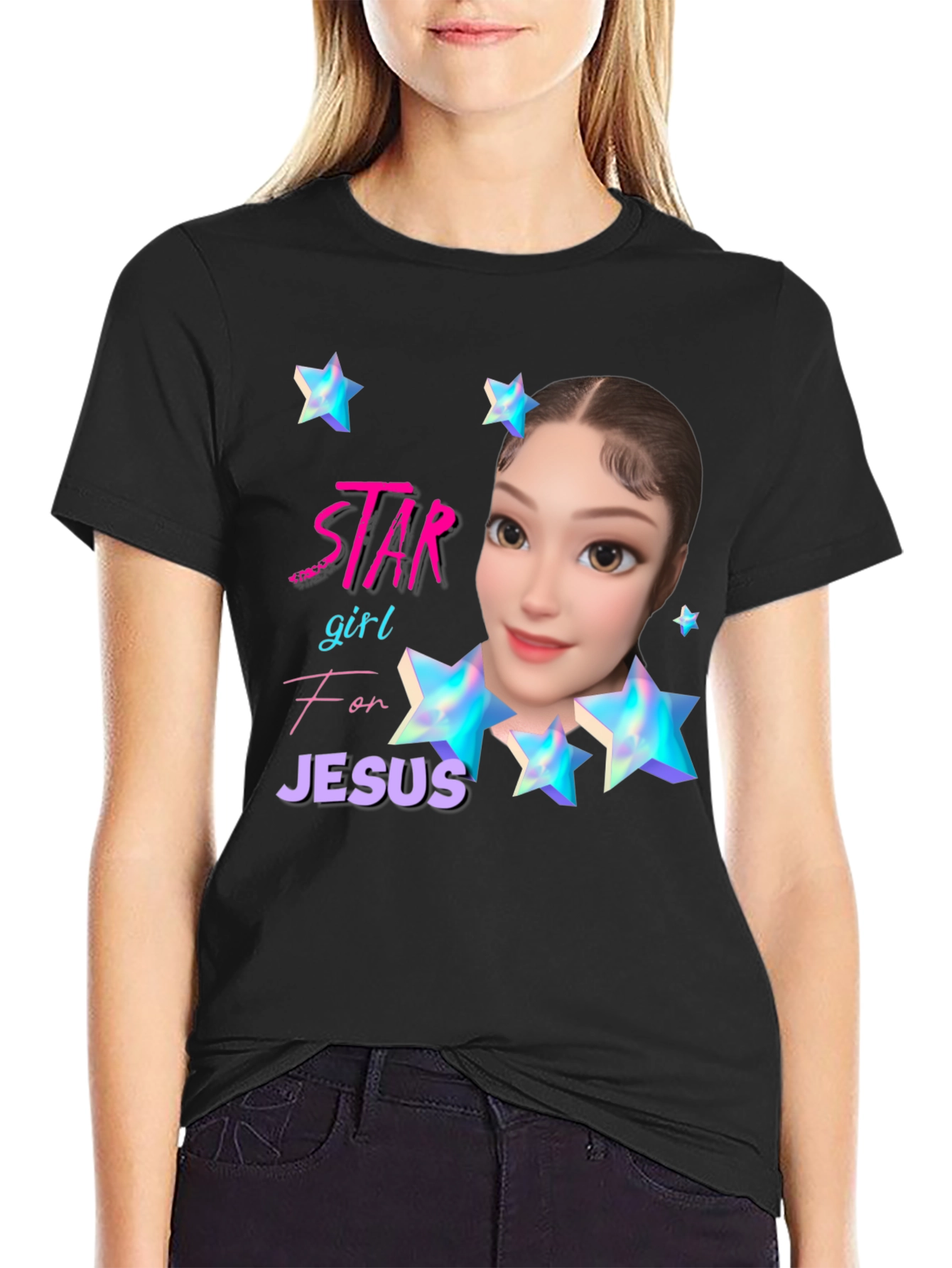 Star Girl for Jesus Black T-Shirt