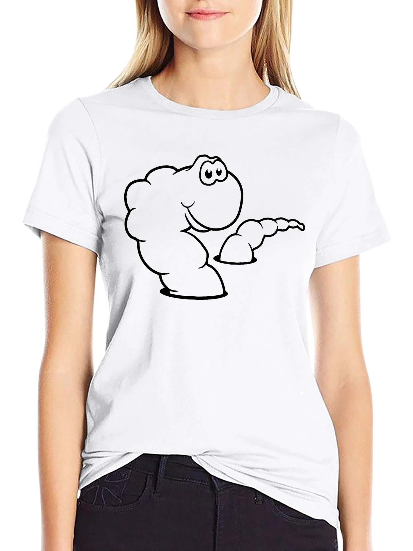 Cartoon Earthworm Black Tee