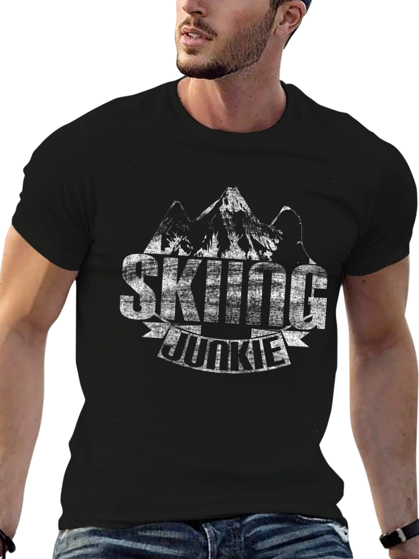 Skiing Junkie Graphic Tee - Mountain Adventure Shirt