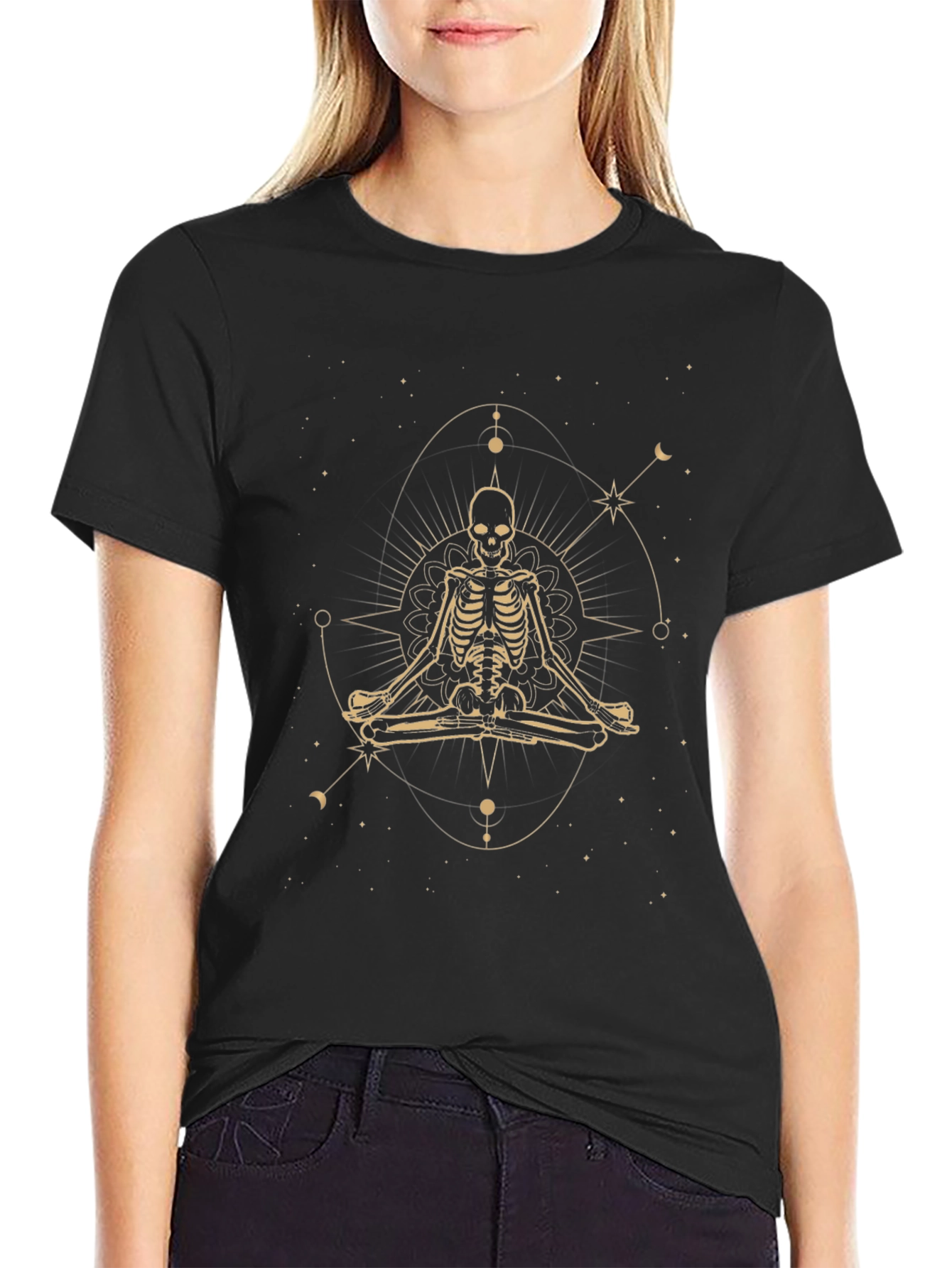 Mystical Skeleton Yoga T-Shirt - Black Graphic Tee