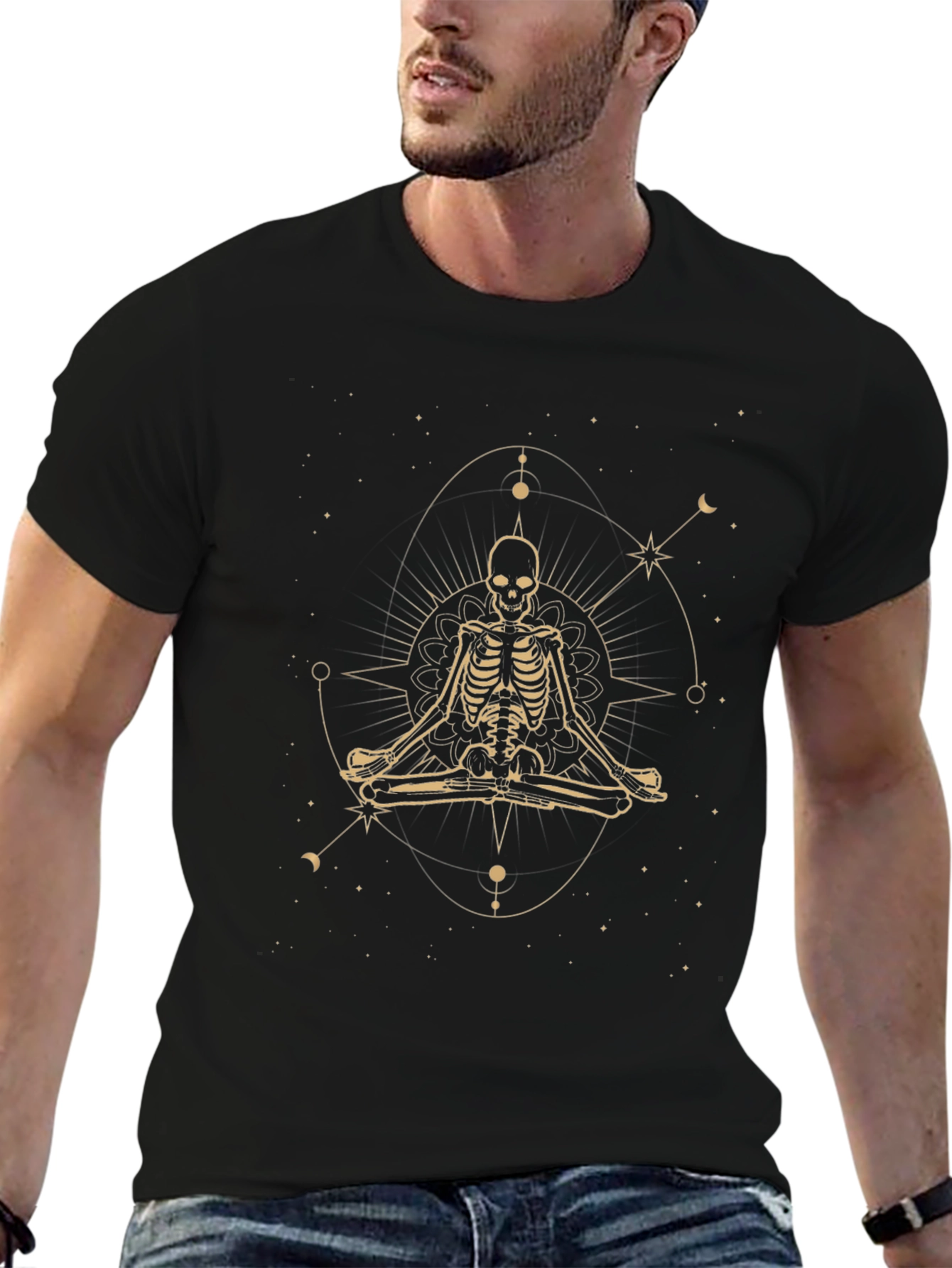 Mystical Skeleton Yoga T-Shirt - Black Graphic Tee