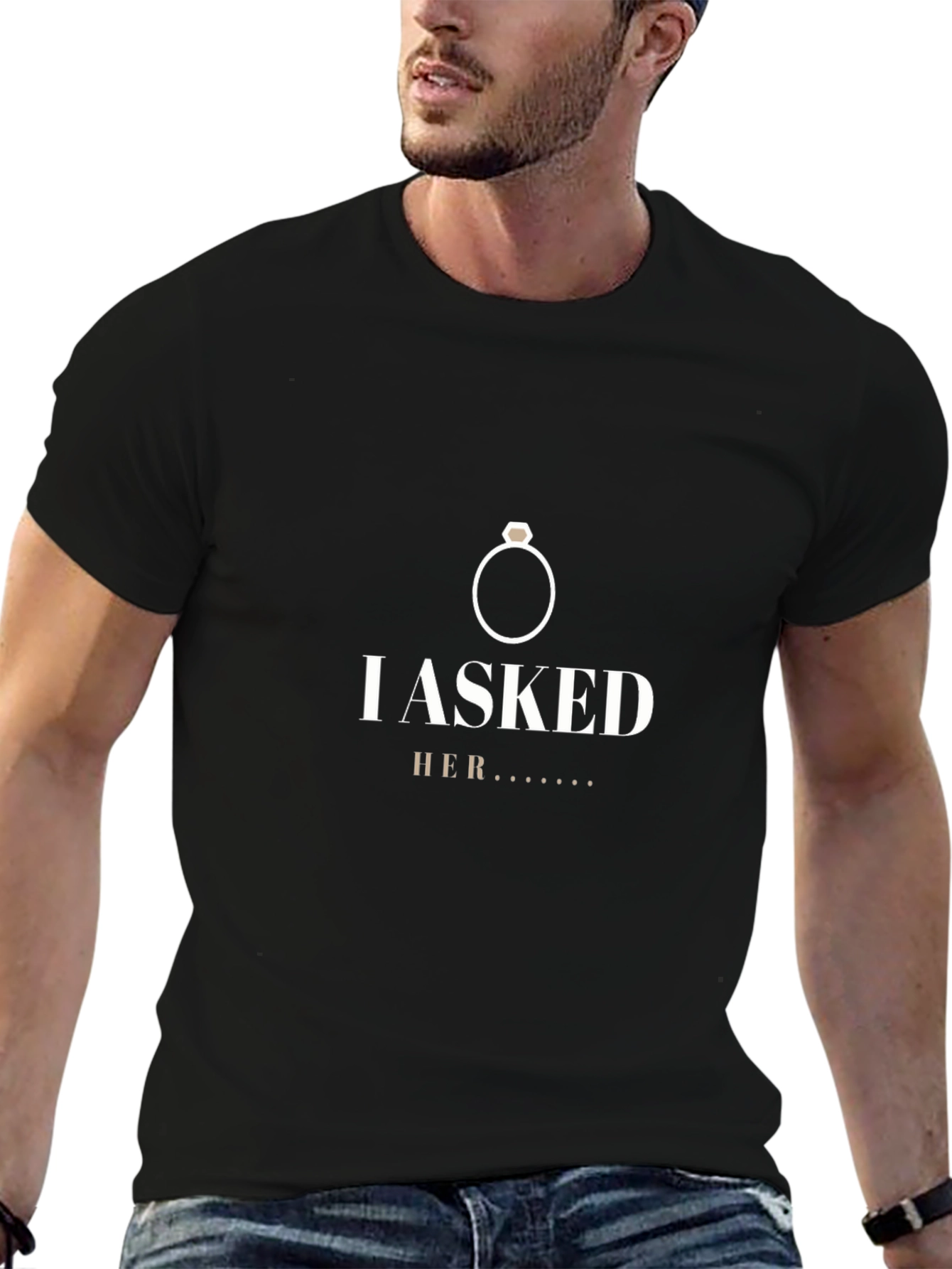 I Asked Her Black T-Shirt - Engagement Announcement