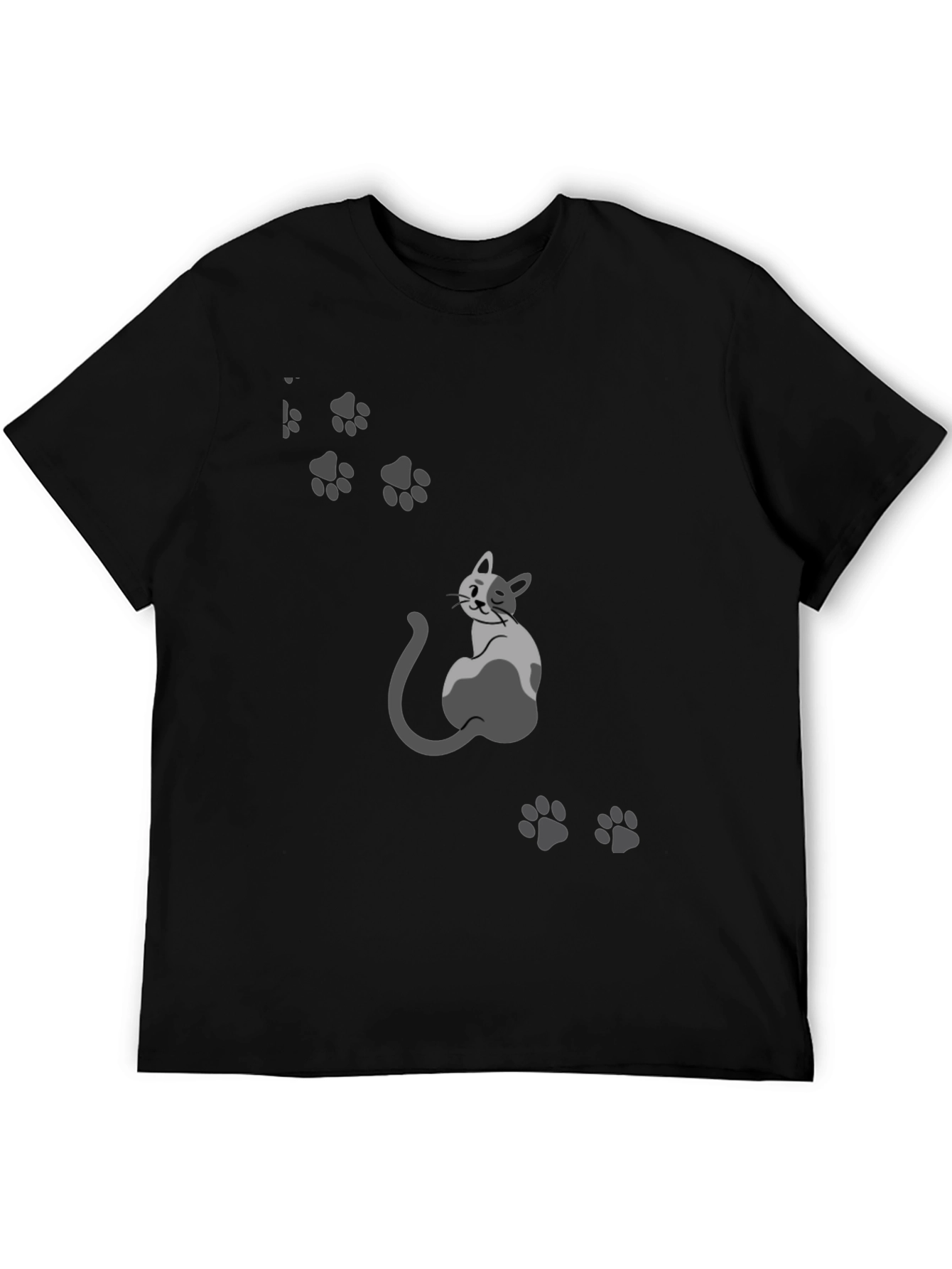 Mens Black Cat & Paw Print Graphic Tee