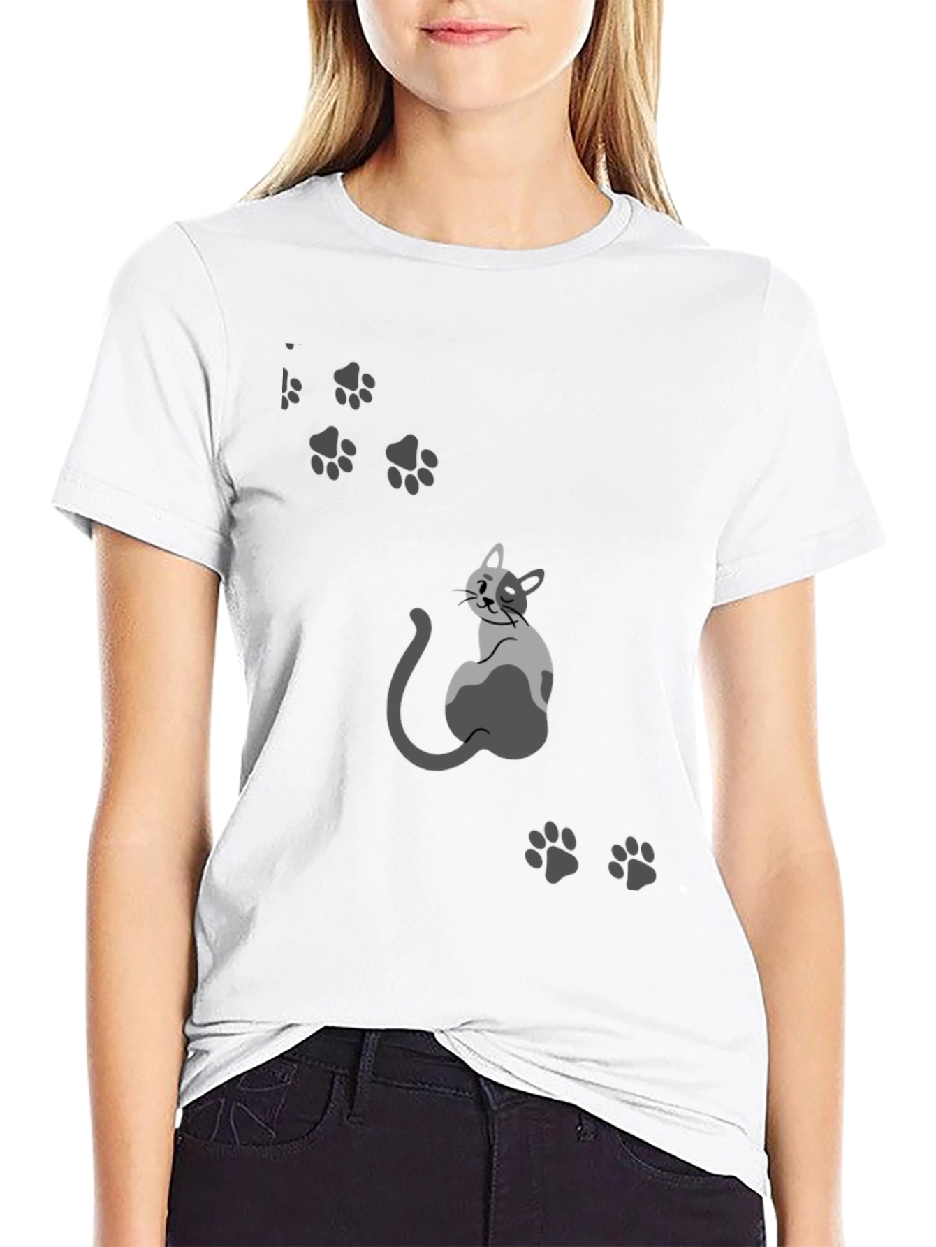 Mens Black Cat & Paw Print Graphic Tee