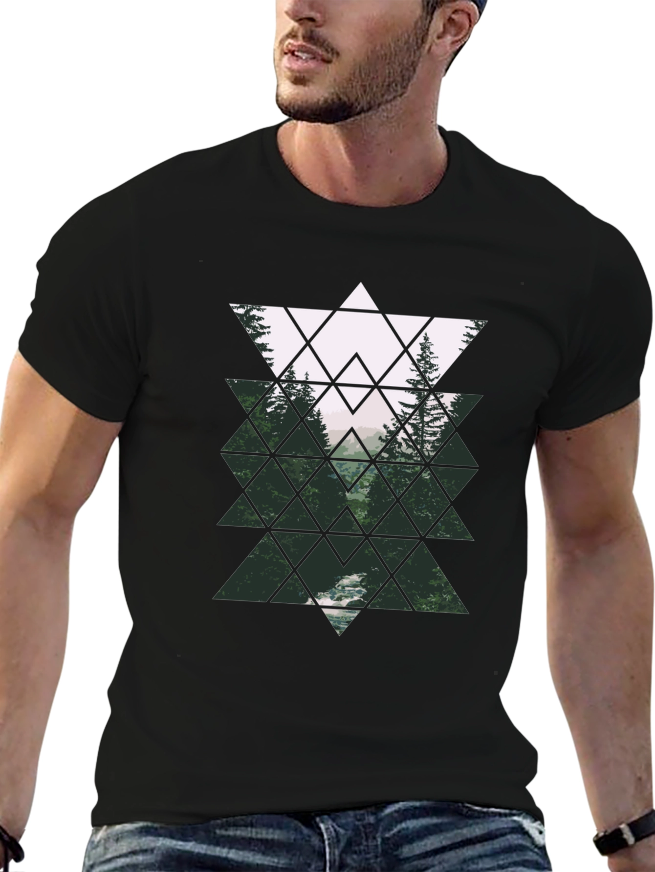 Geometric Forest Black T-Shirt