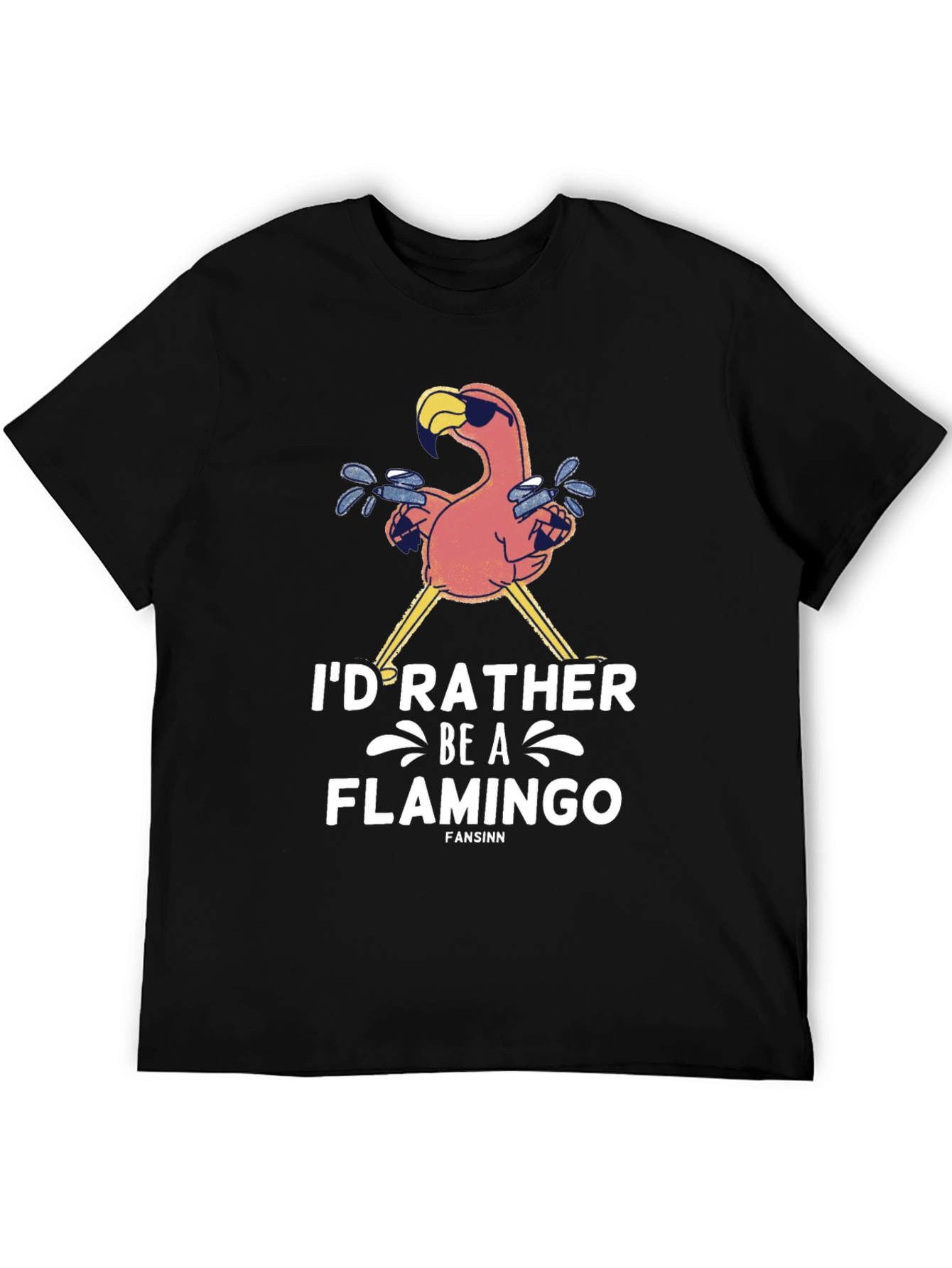 Id Rather Be a Flamingo Mens Black T-Shirt