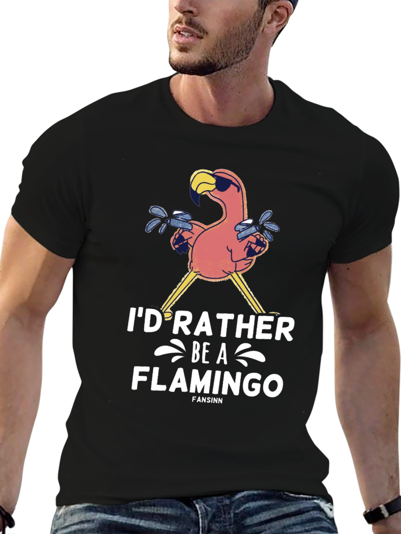 Id Rather Be a Flamingo Mens Black T-Shirt