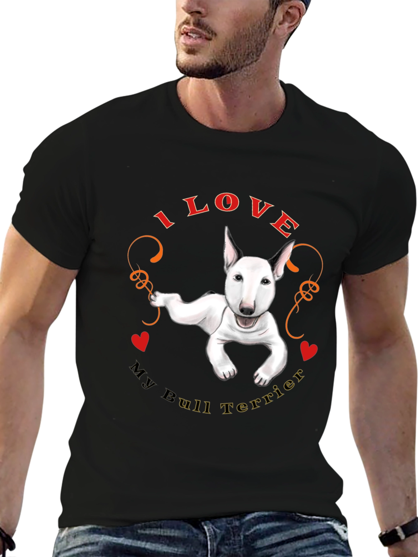 I Love My Bull Terrier Black T-Shirt
