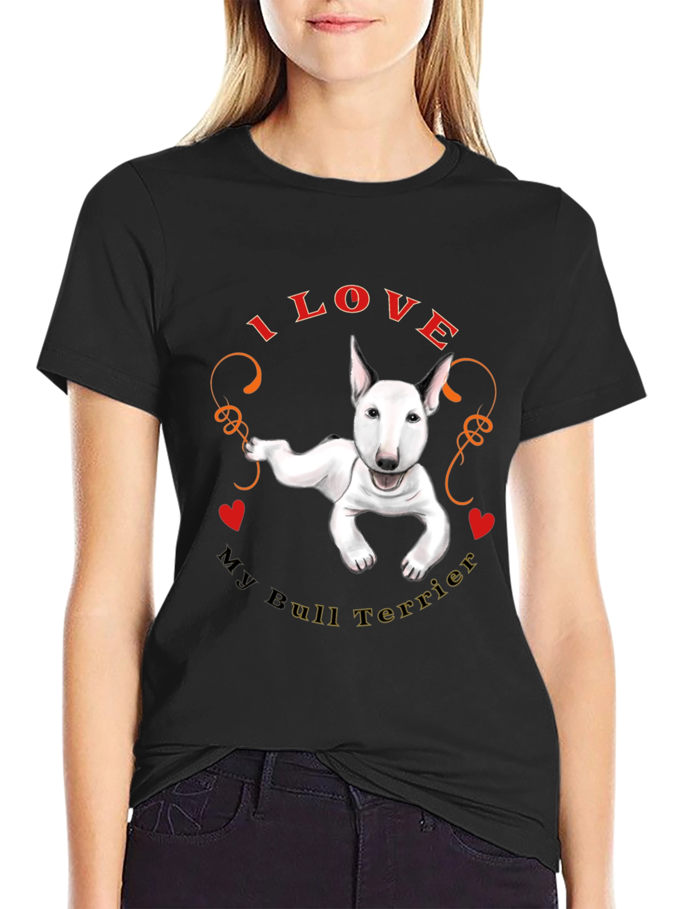 I Love My Bull Terrier Black T-Shirt