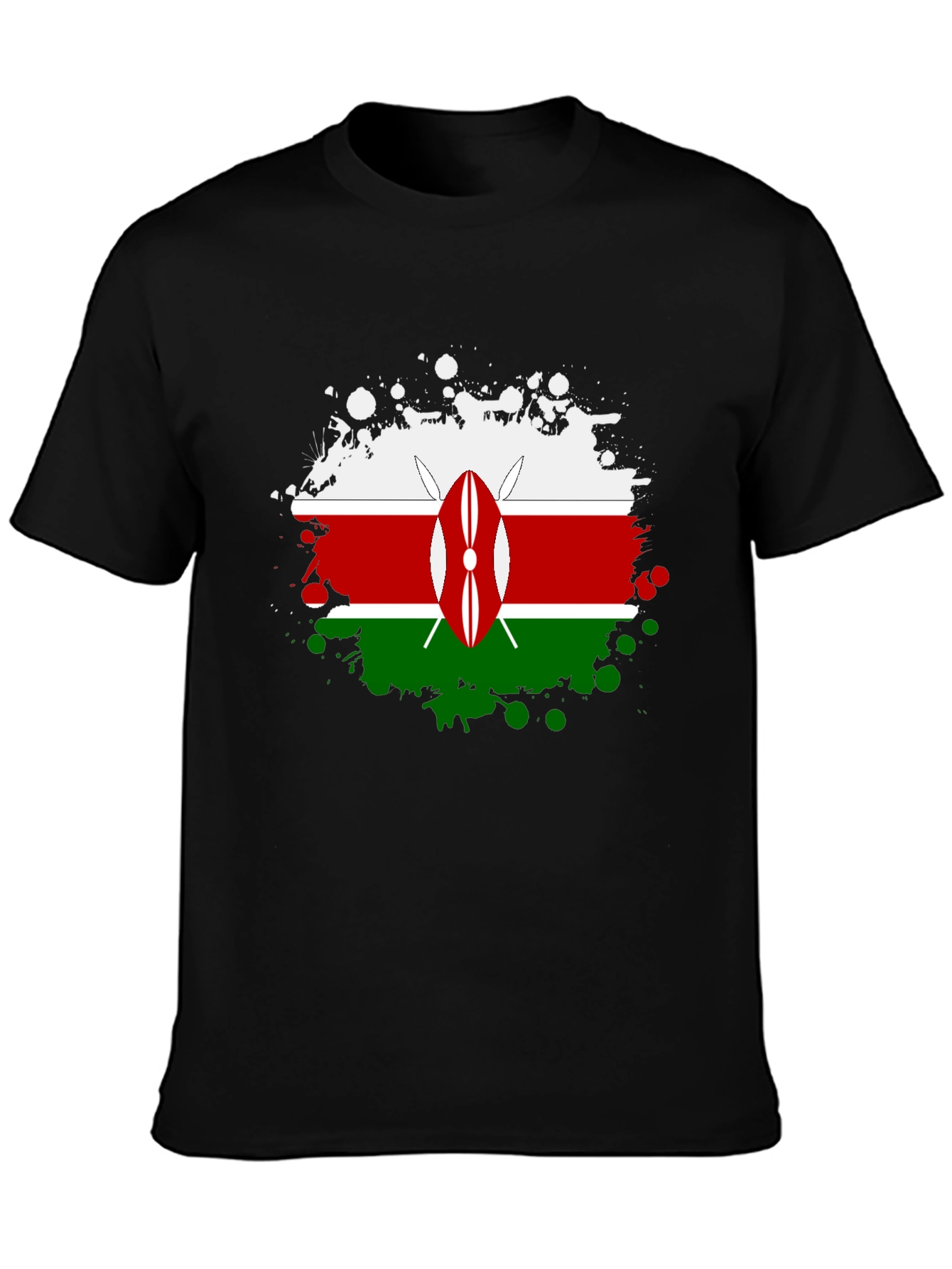 Kenya Flag Splatter T-Shirt - Black Cotton Tee