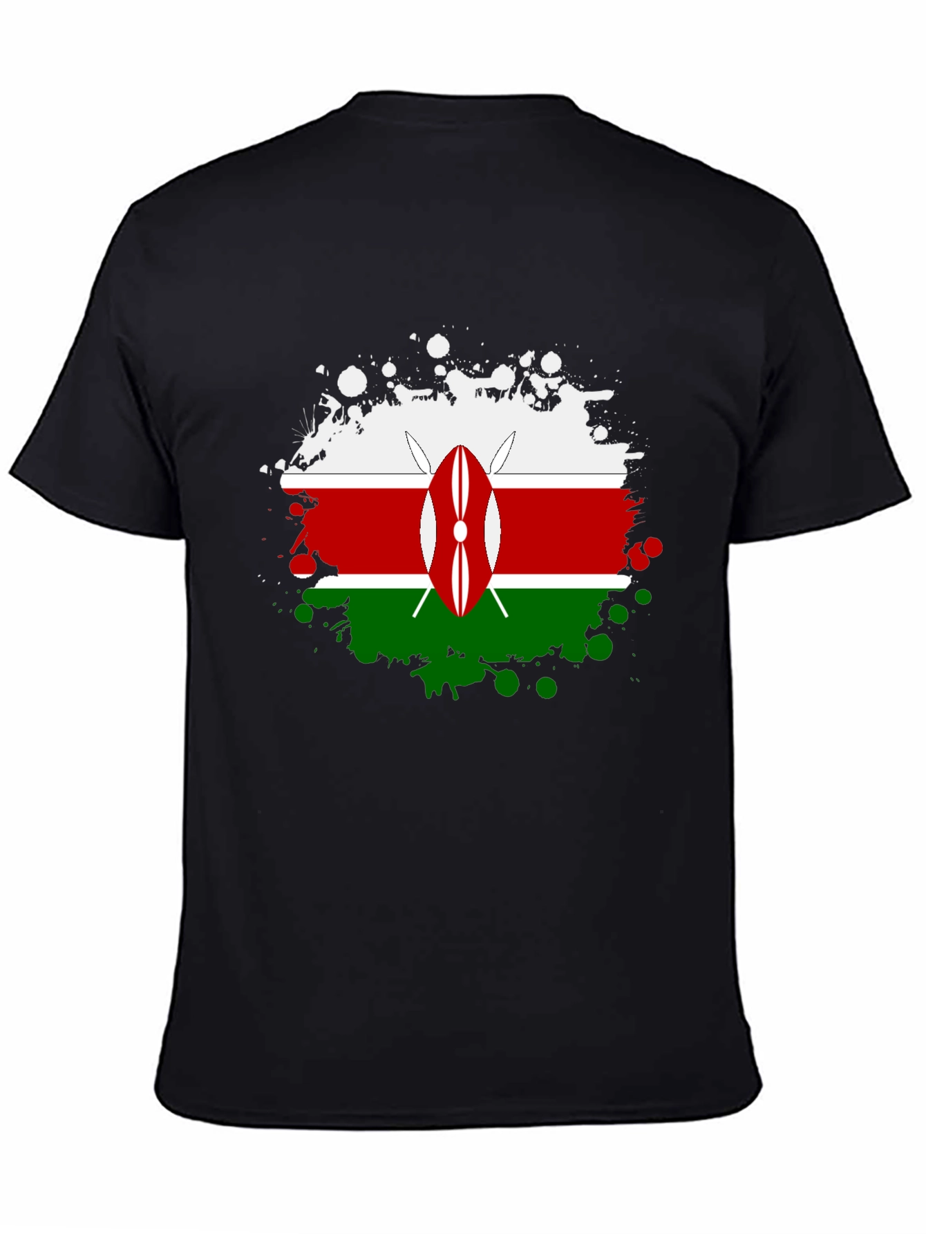 Kenya Flag Splatter T-Shirt - Black Cotton Tee