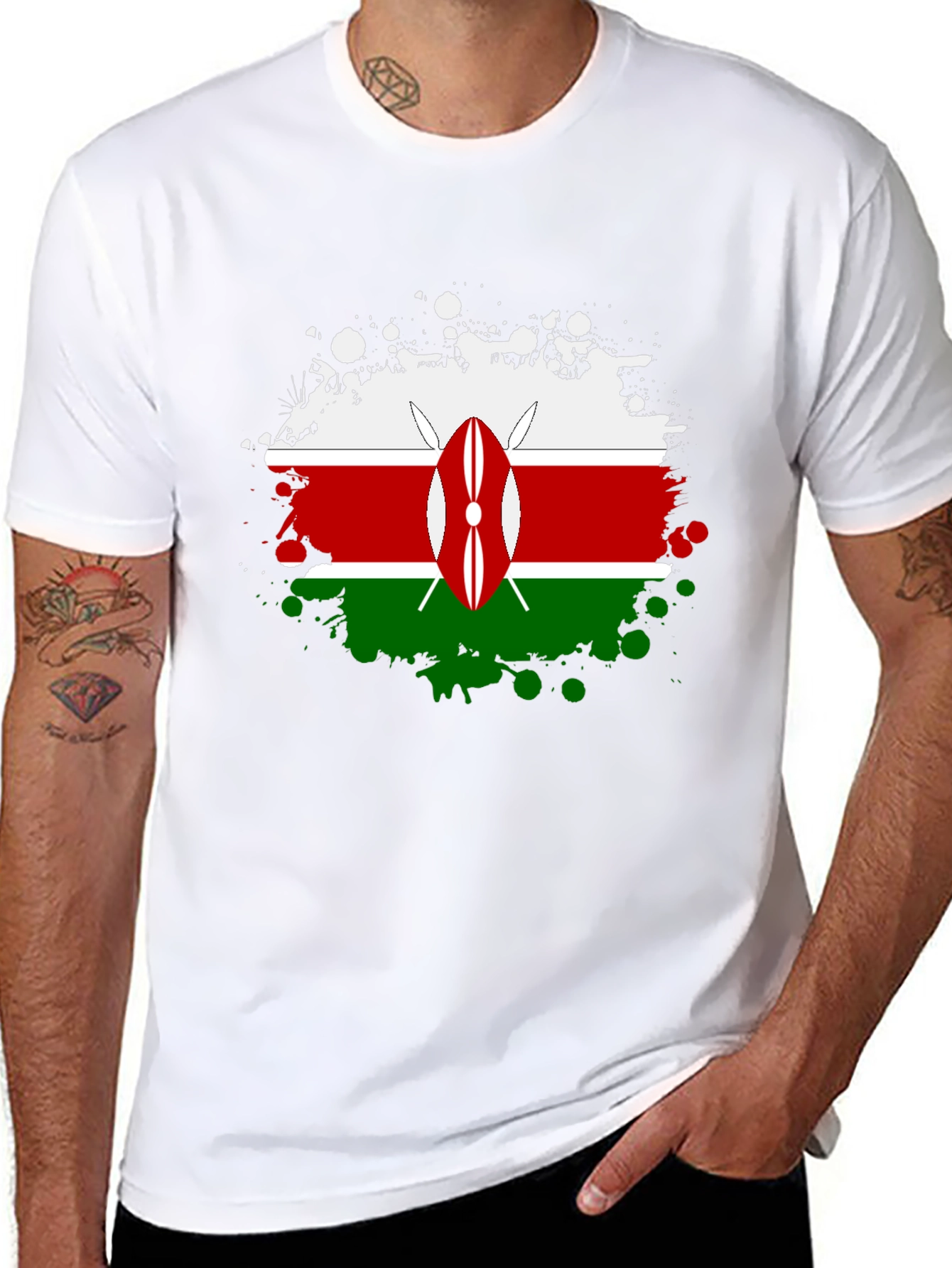 Kenya Flag Splatter T-Shirt - Black Cotton Tee