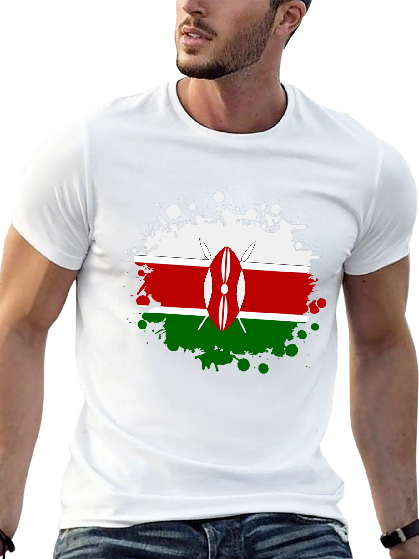 Kenya Flag Splatter T-Shirt - Black Cotton Tee
