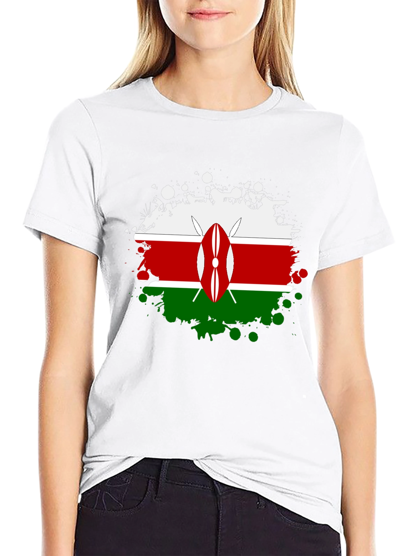 Kenya Flag Splatter T-Shirt - Black Cotton Tee
