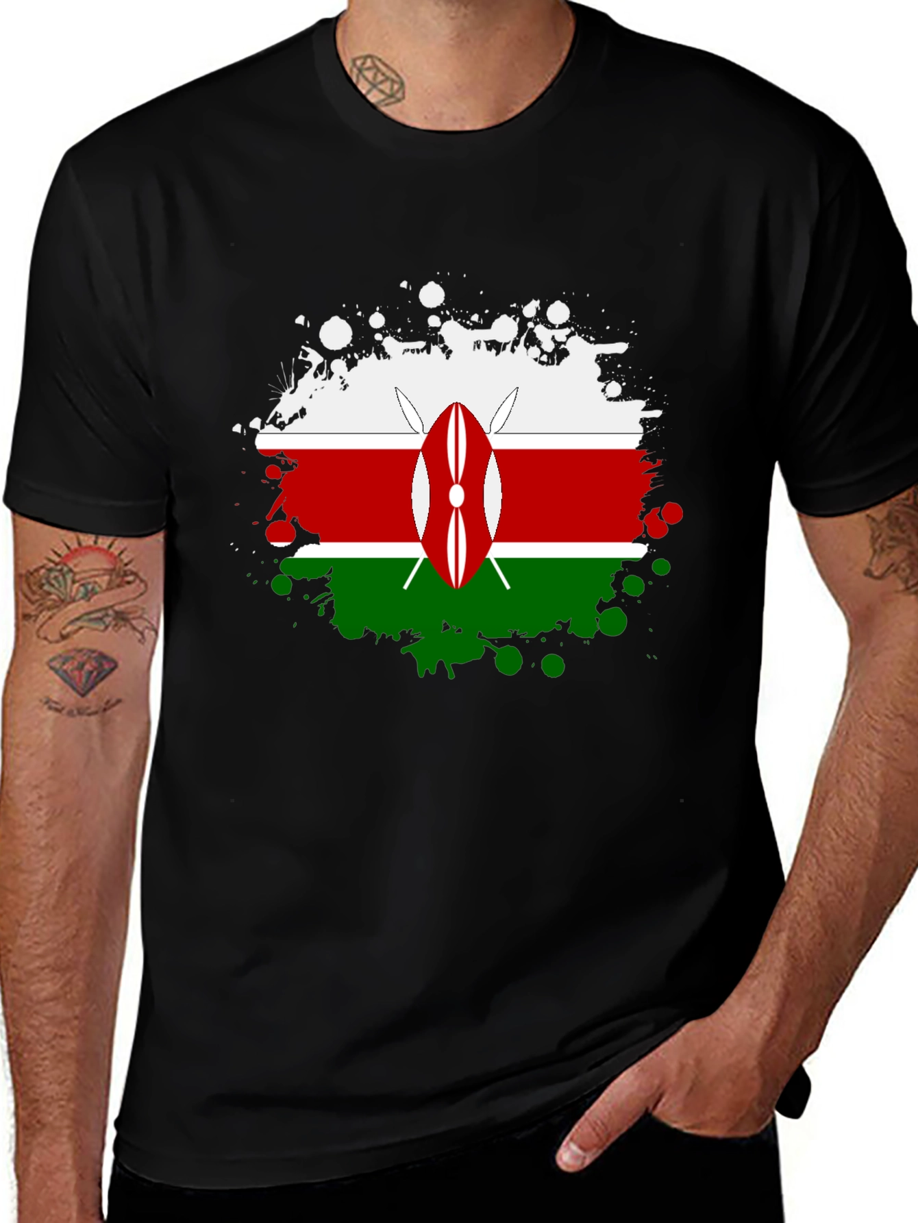 Kenya Flag Splatter T-Shirt - Black Cotton Tee