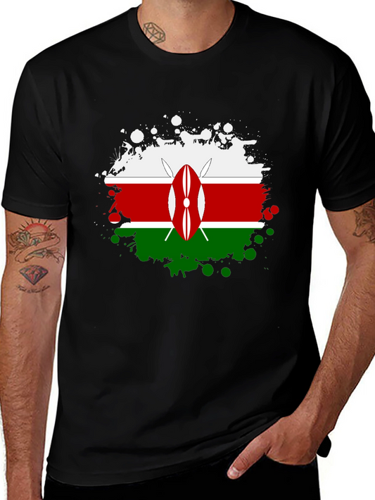 Kenya Flag Splatter T-Shirt - Black Cotton Tee
