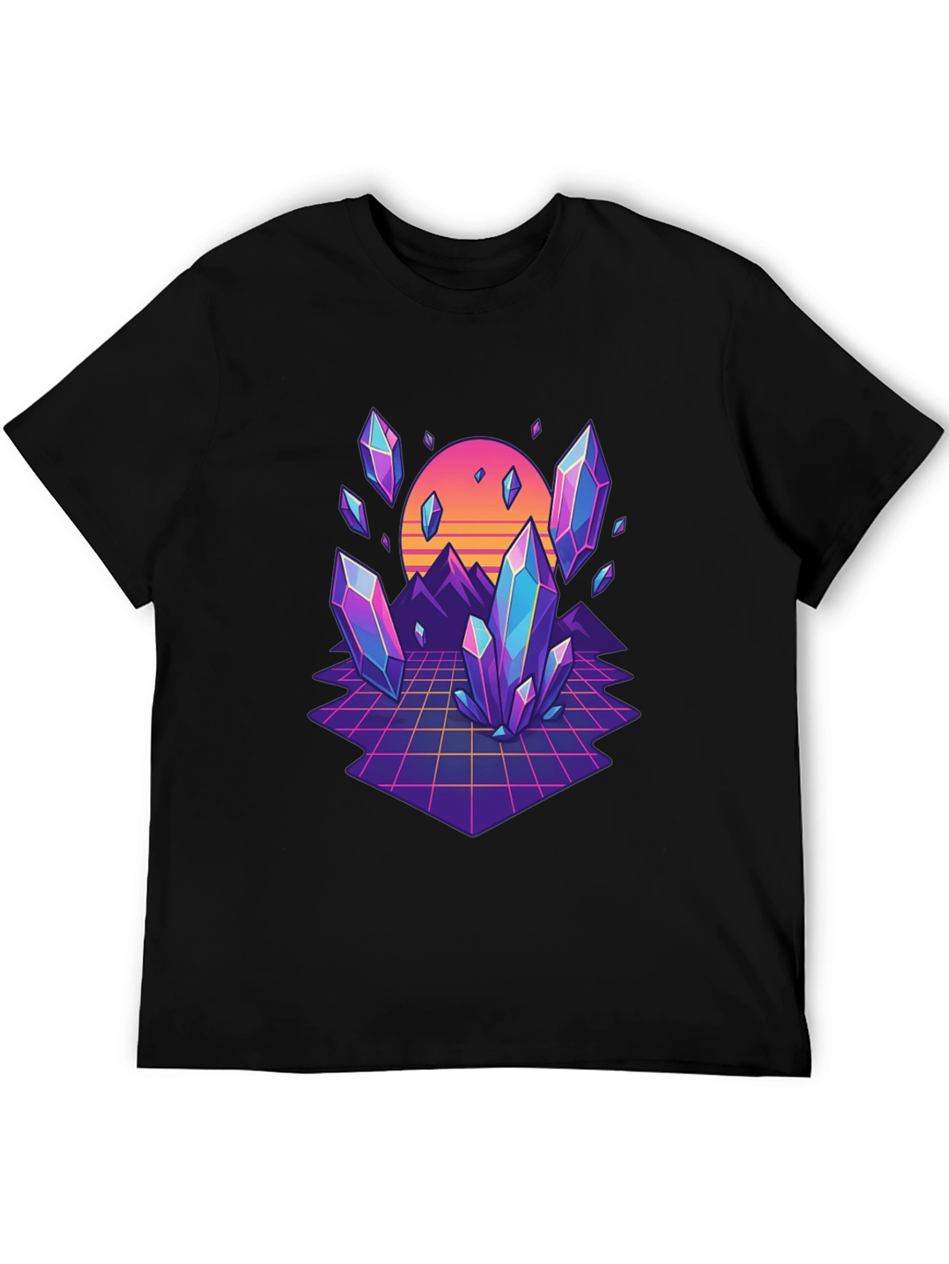 Retro Crystal Grid Graphic Tee - Black