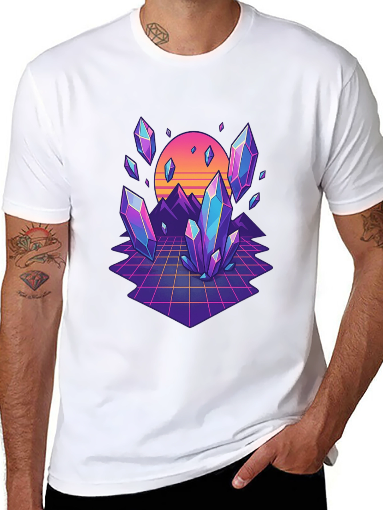 Retro Crystal Grid Graphic Tee - Black