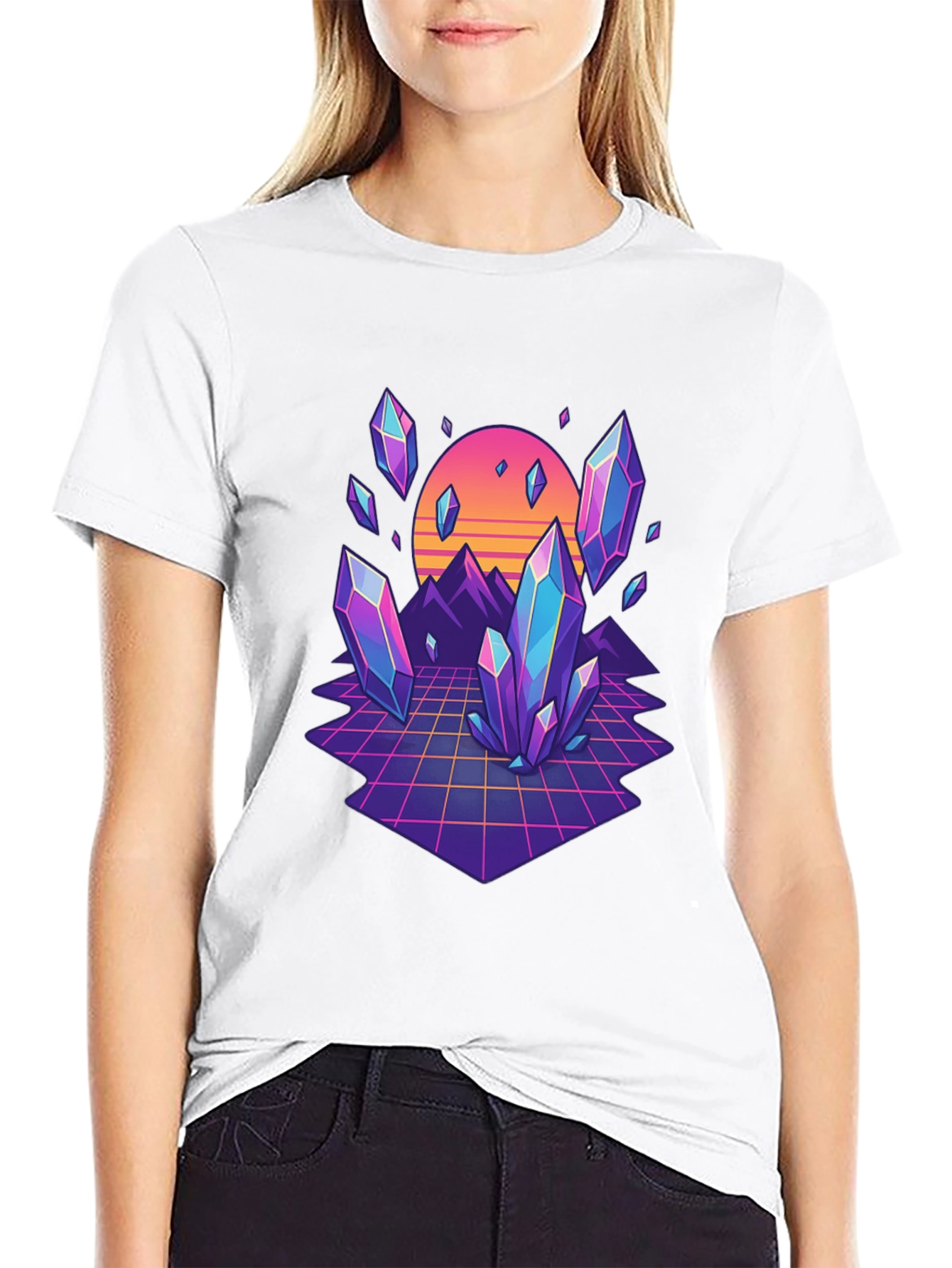 Retro Crystal Grid Graphic Tee - Black
