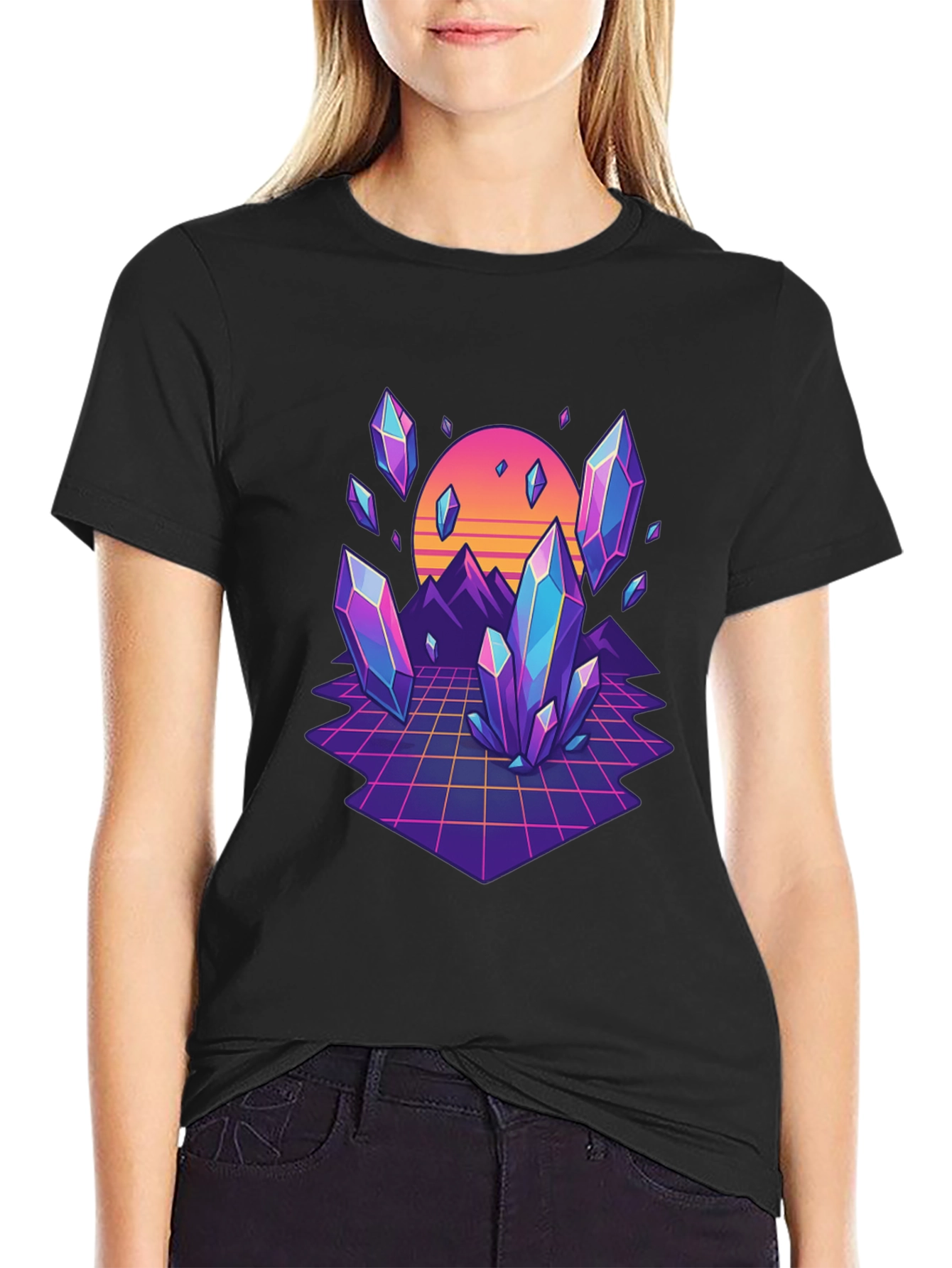 Retro Crystal Grid Graphic Tee - Black