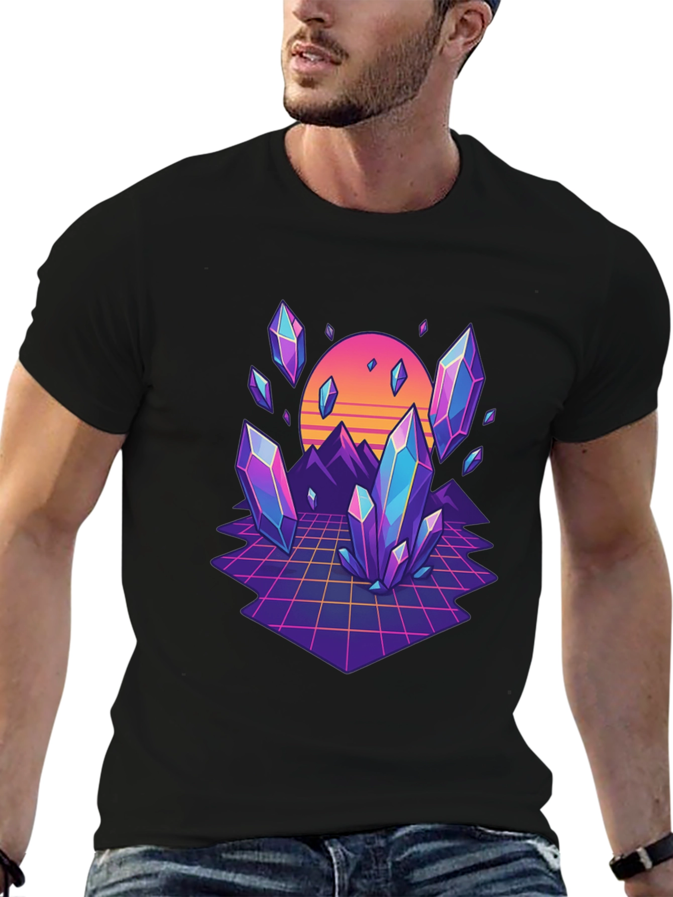 Retro Crystal Grid Graphic Tee - Black