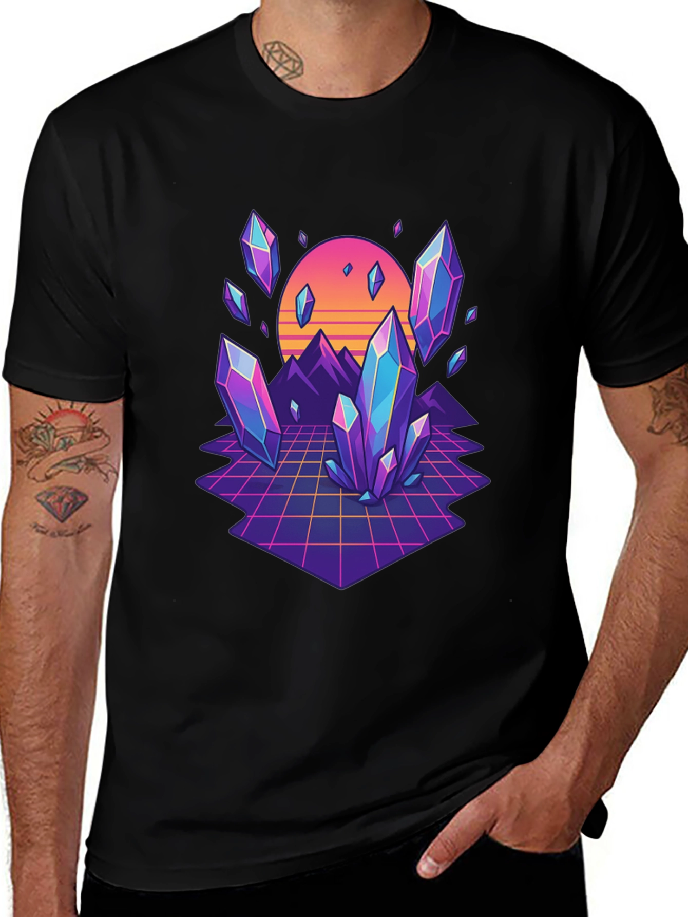 Retro Crystal Grid Graphic Tee - Black