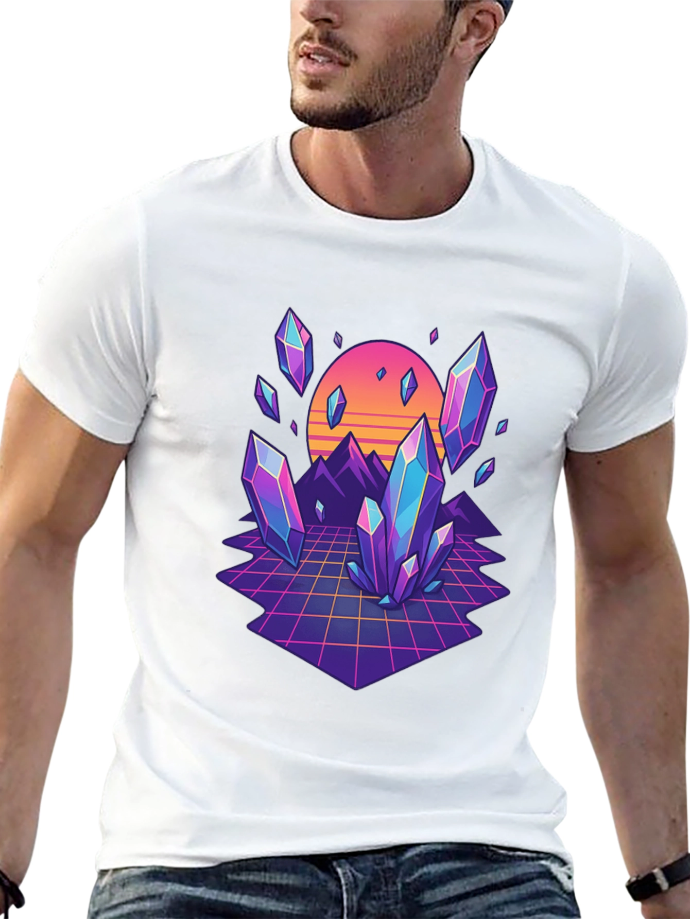 Retro Crystal Grid Graphic Tee - Black