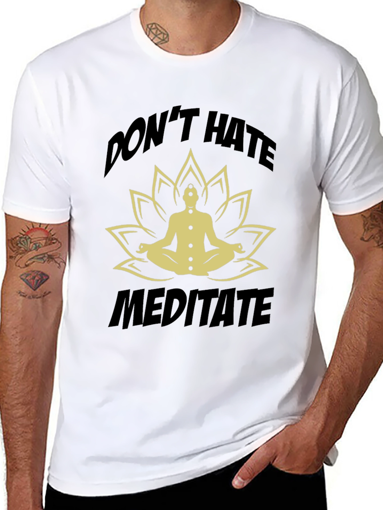Dont Hate Meditate Black T-Shirt Yoga Lotus