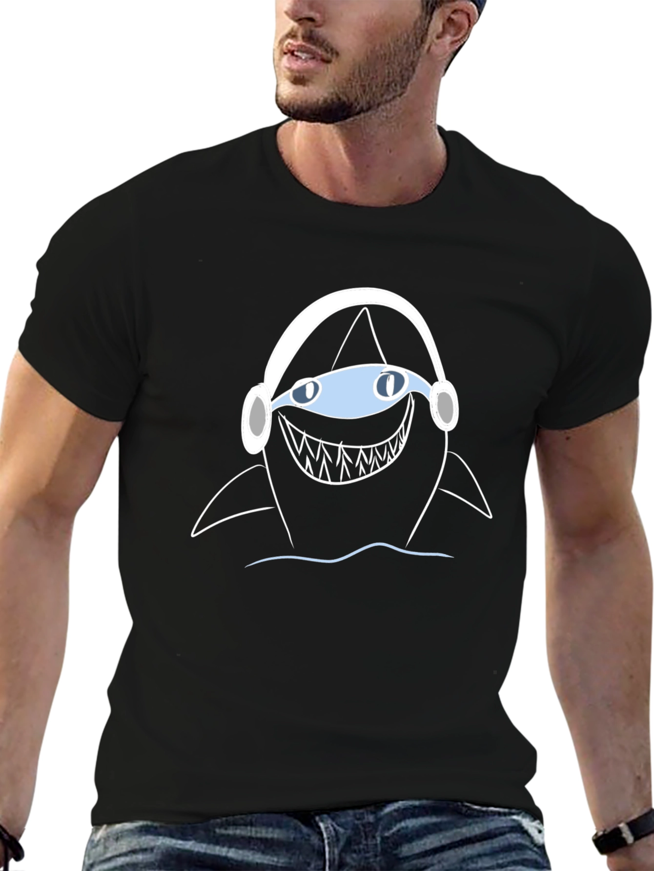 Shark Headphone T-Shirt - Black