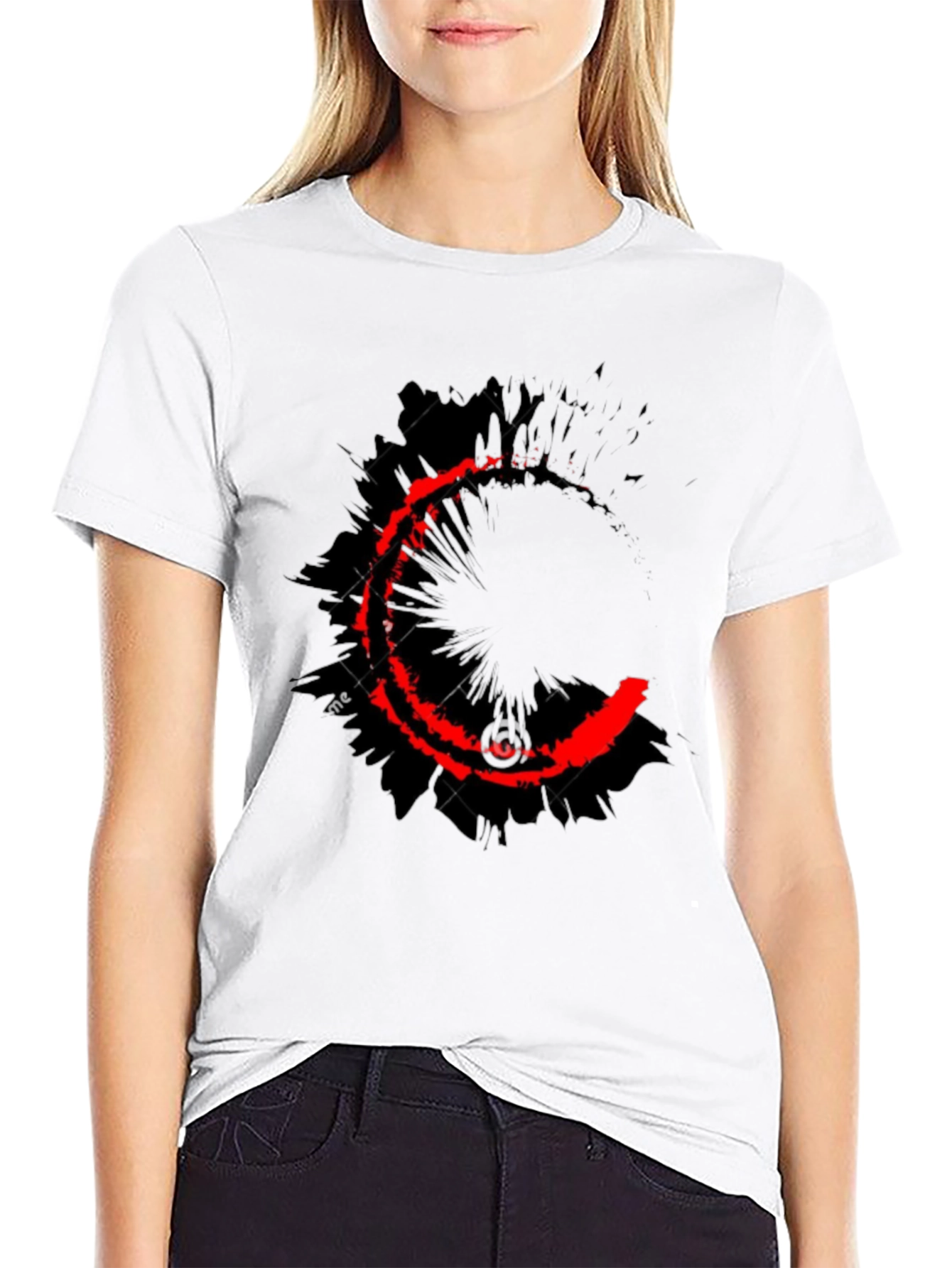 Mens Black T-Shirt with Red Crescent Graphic