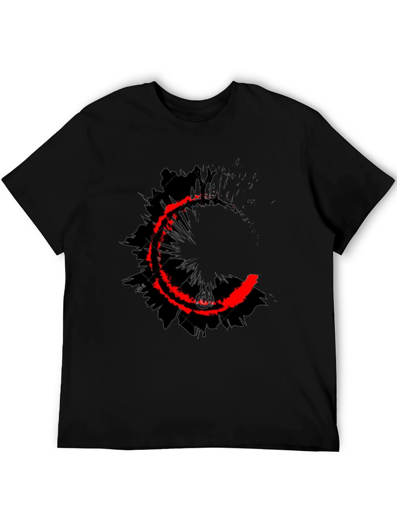 Mens Black T-Shirt with Red Crescent Graphic