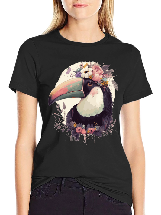 Floral Toucan Graphic Tee - Stylish Mens Black T-Shirt