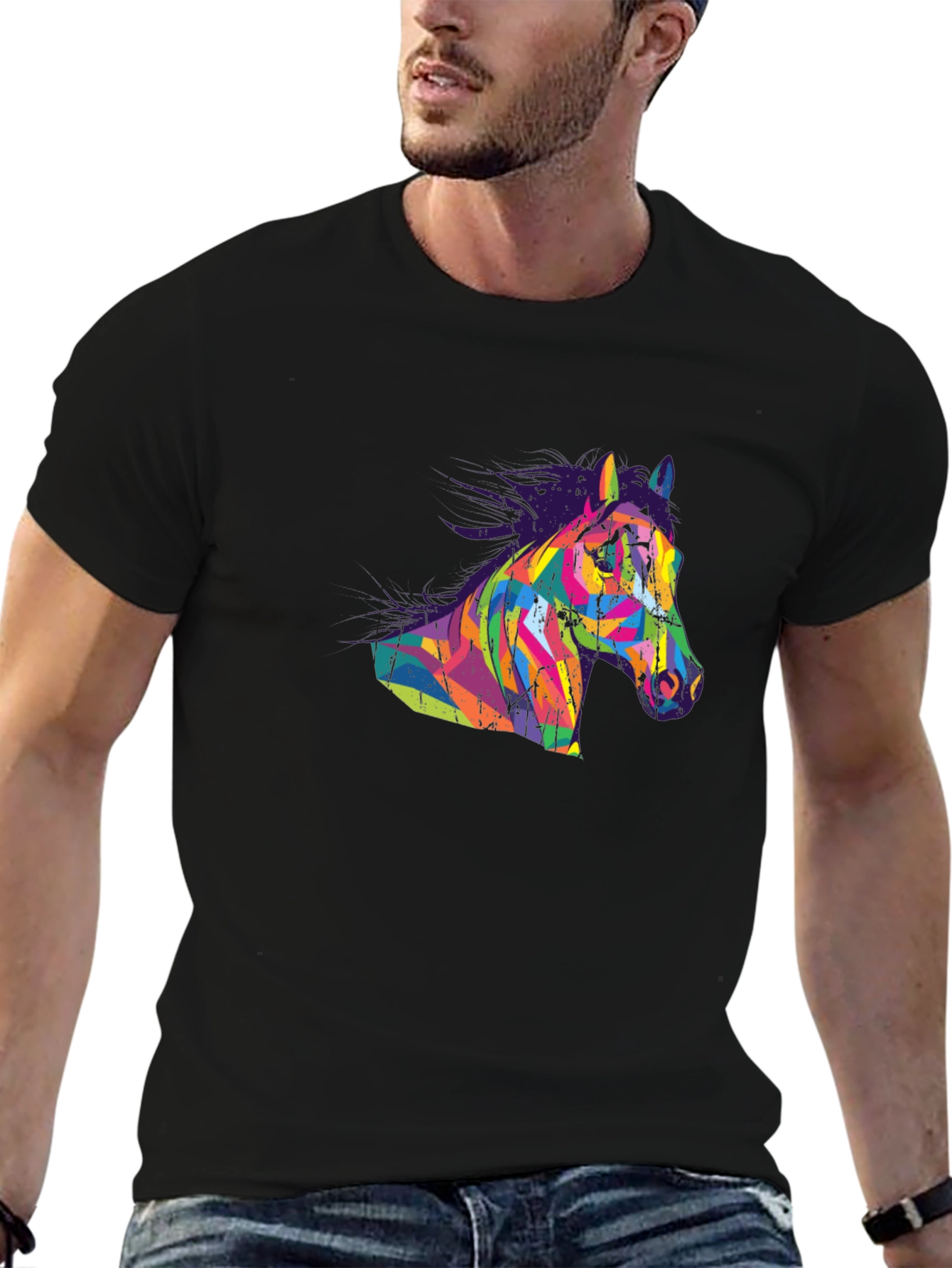 Abstract Horse Graphic Tee - Mens Black T-Shirt