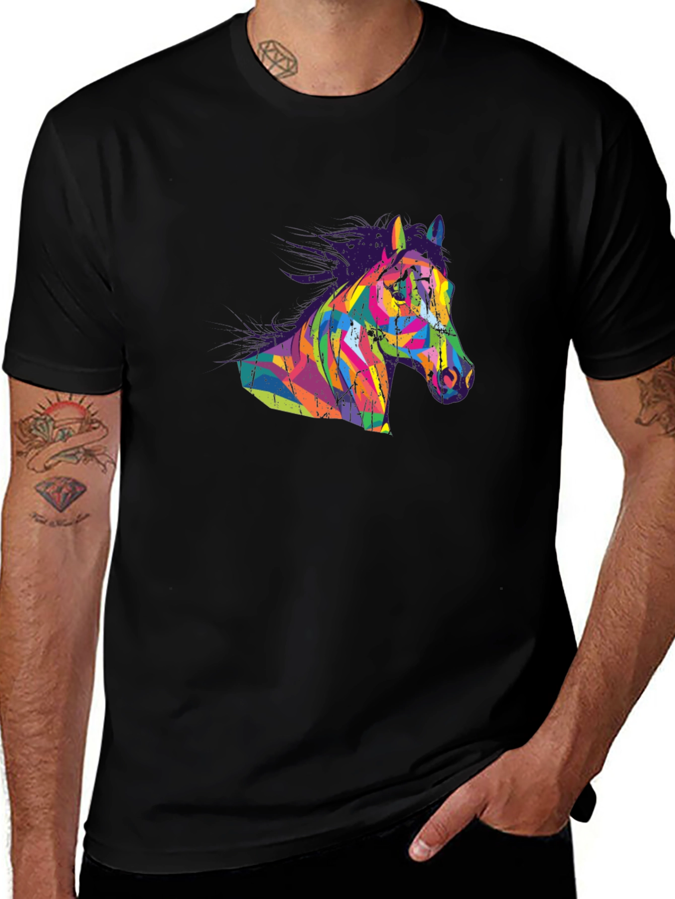 Abstract Horse Graphic Tee - Mens Black T-Shirt