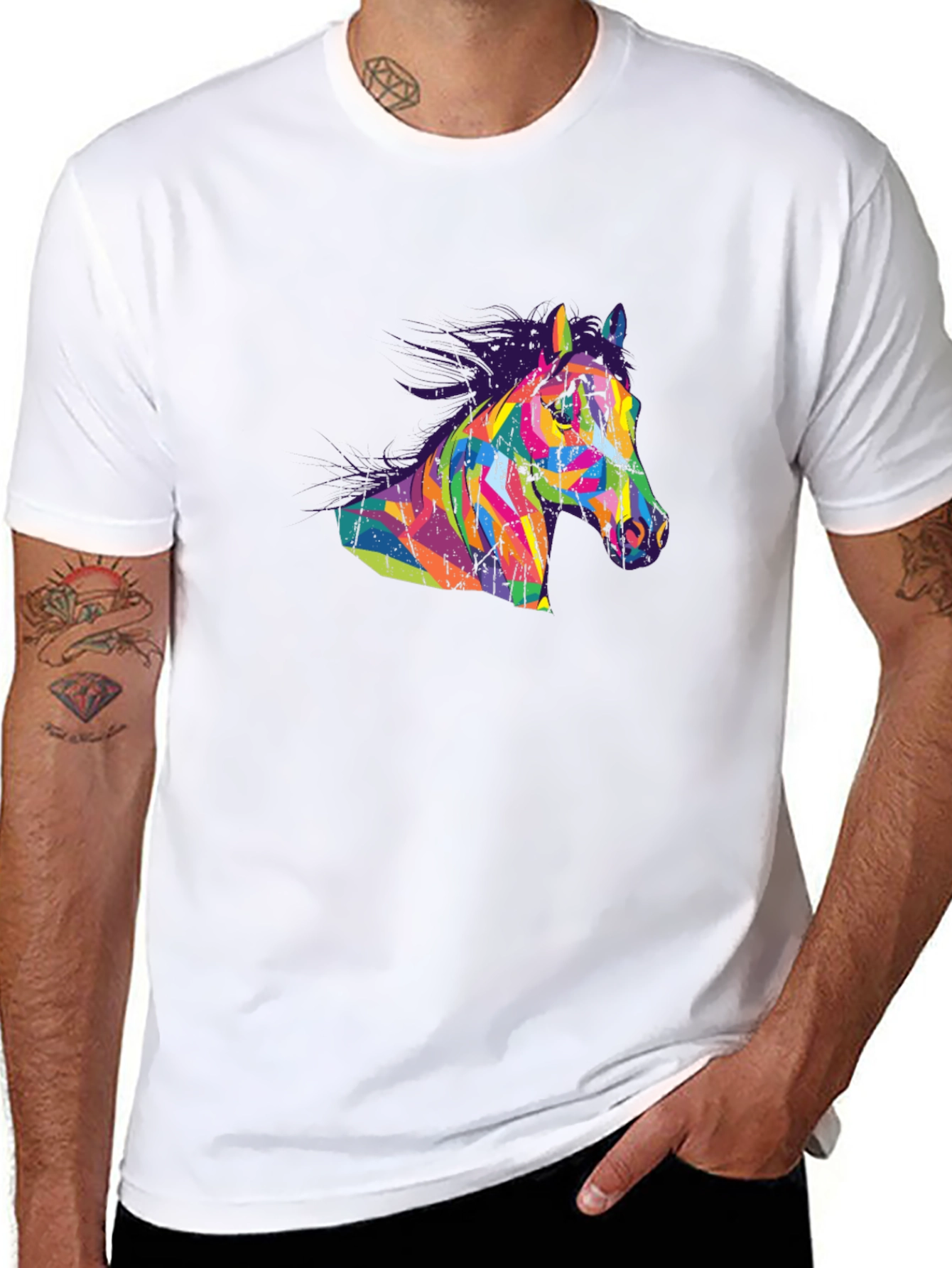 Abstract Horse Graphic Tee - Mens Black T-Shirt