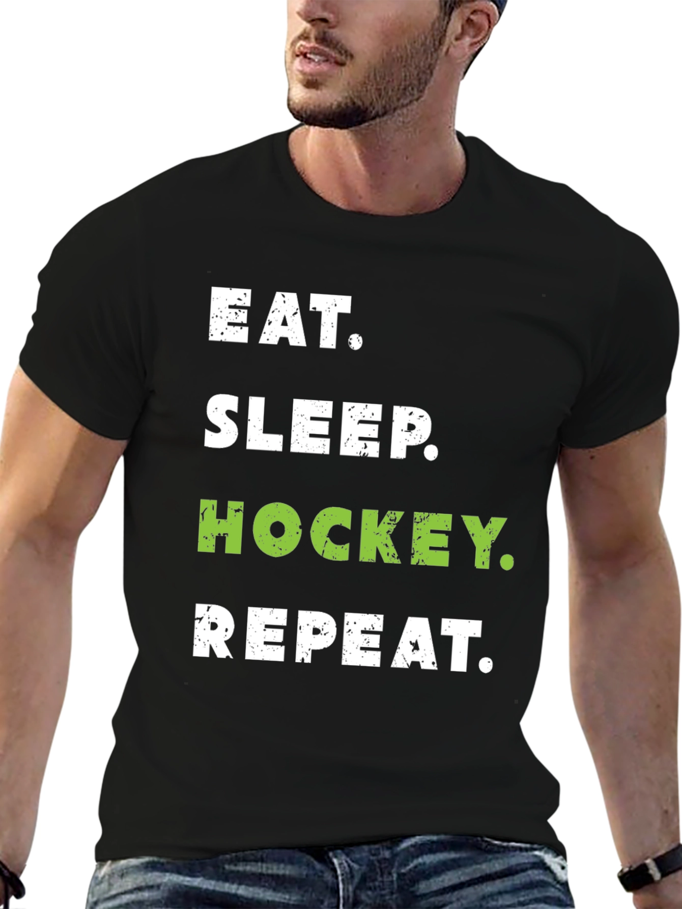 Eat Sleep Hockey Repeat Black T-Shirt
