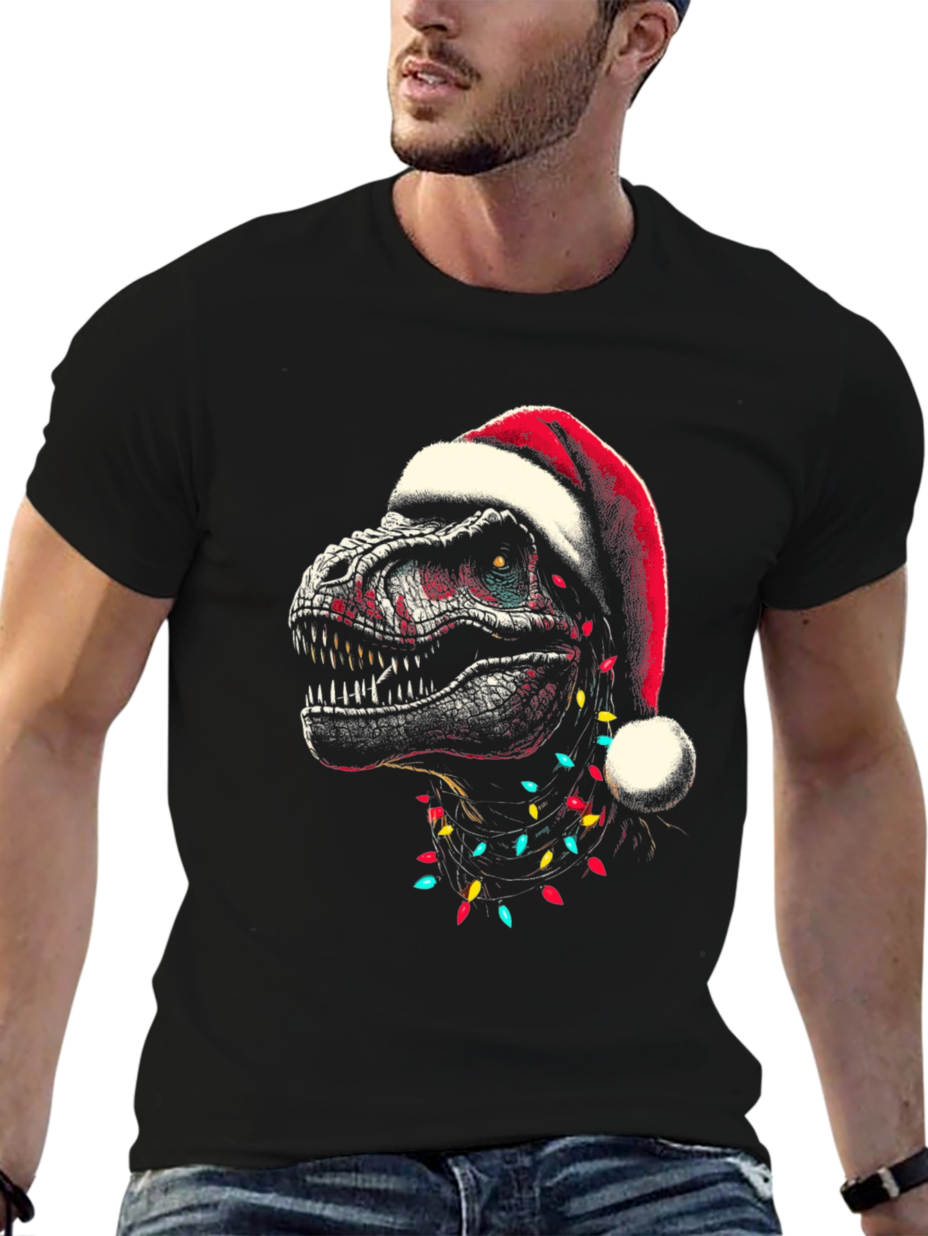 Dino Christmas T-Shirt - Santa Hat Trex