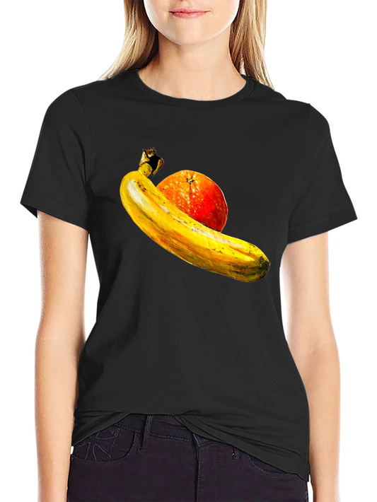 Banana Orange Graphic Print Black T-Shirt