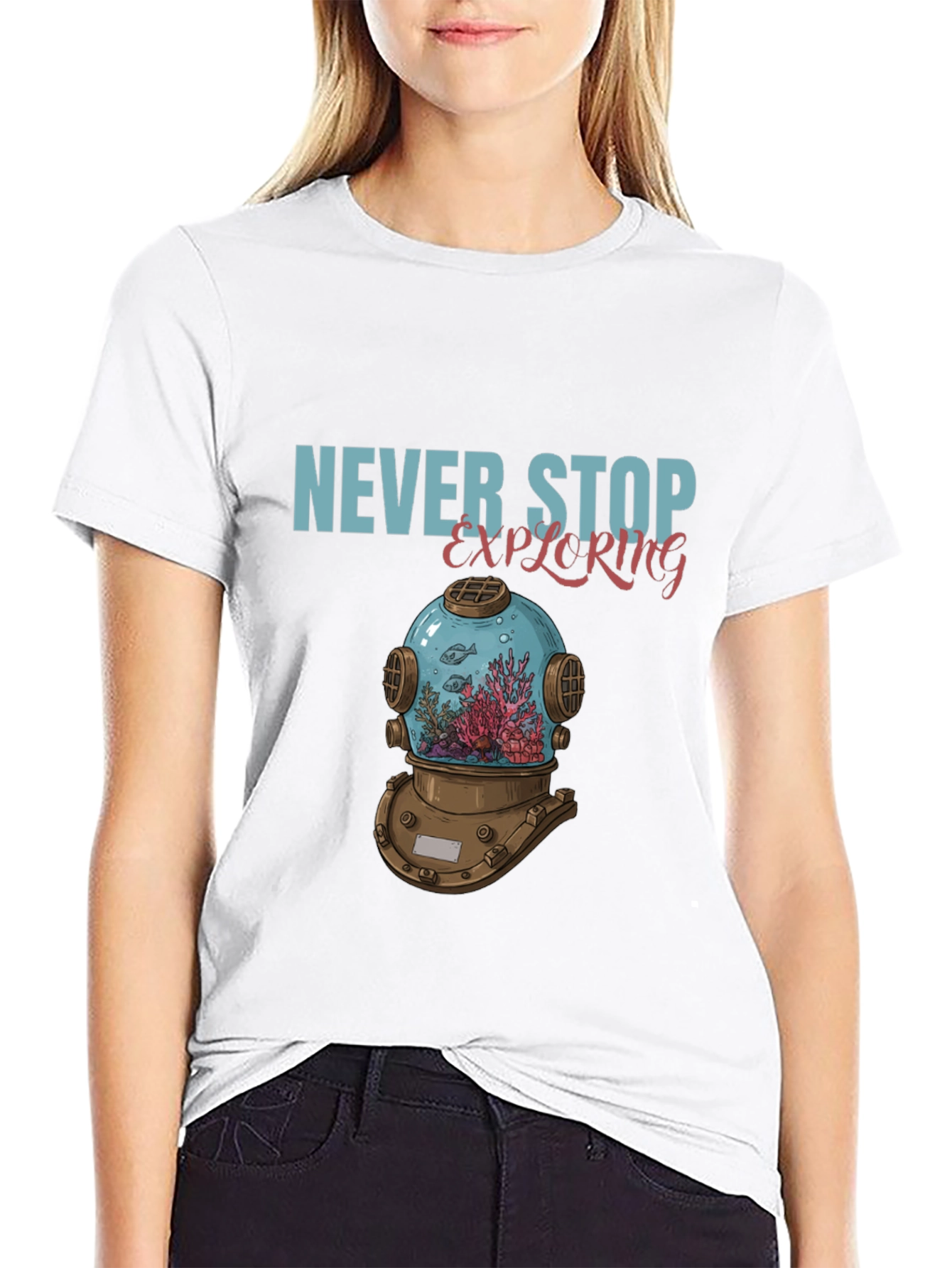Never Stop Exploring Diver Helmet T-Shirt